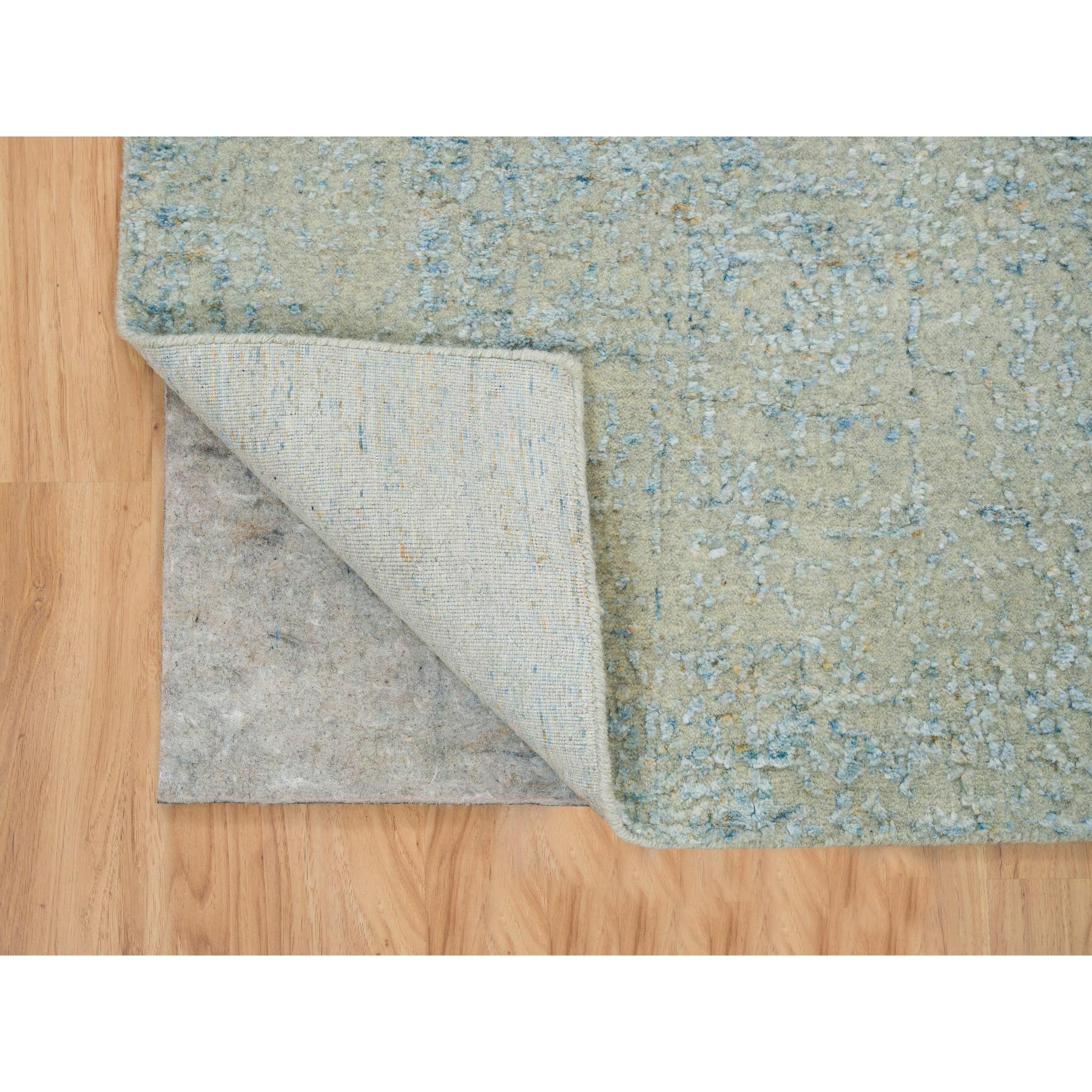2'6"x12' Gray with Touches of Blue, Modern Jacquard Hand Loomed, Soft to the Touch Wool and Plant Based Silk, Runner Oriental Rug HR65193 - Image 3