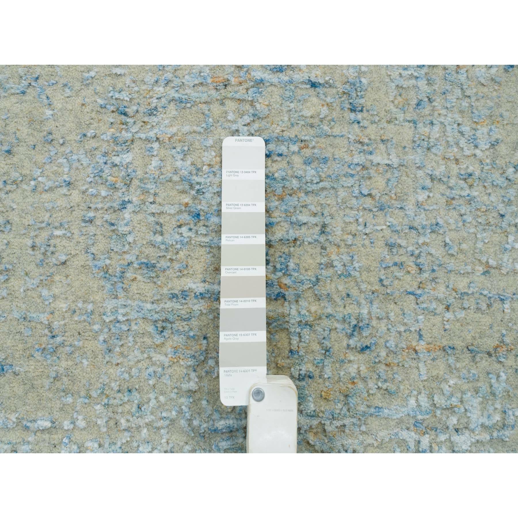2'6"x12' Gray with Touches of Blue, Modern Jacquard Hand Loomed, Soft to the Touch Wool and Plant Based Silk, Runner Oriental Rug HR65193 - Image 4