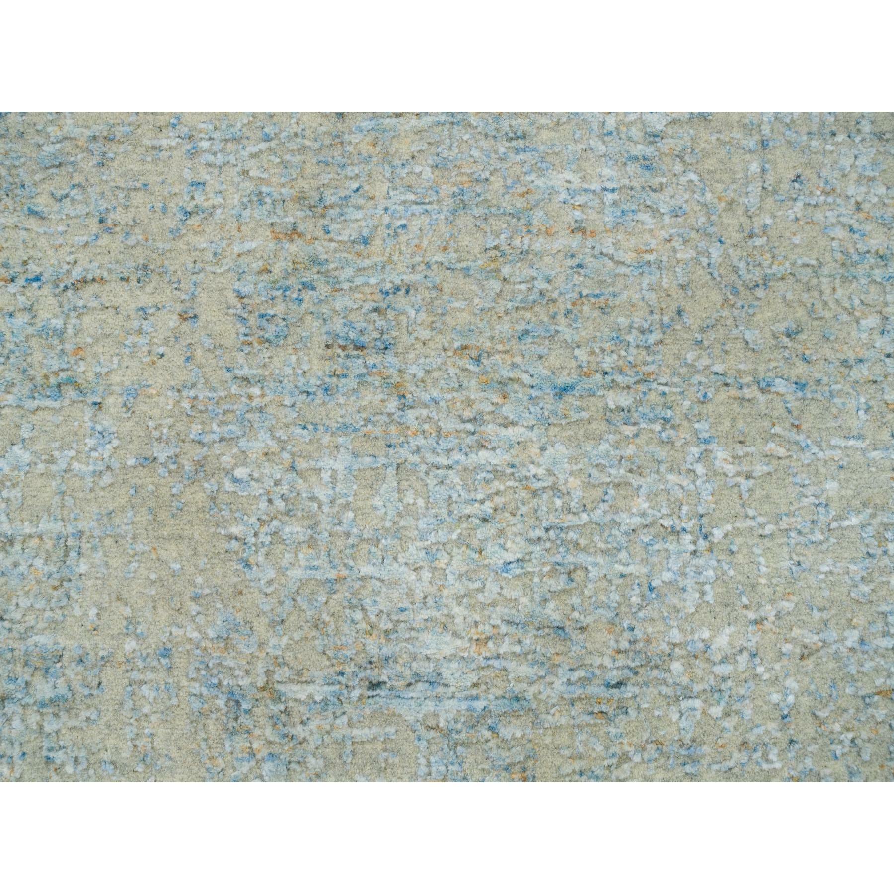 2'6"x12' Gray with Touches of Blue, Modern Jacquard Hand Loomed, Soft to the Touch Wool and Plant Based Silk, Runner Oriental Rug HR65193 - Image 5