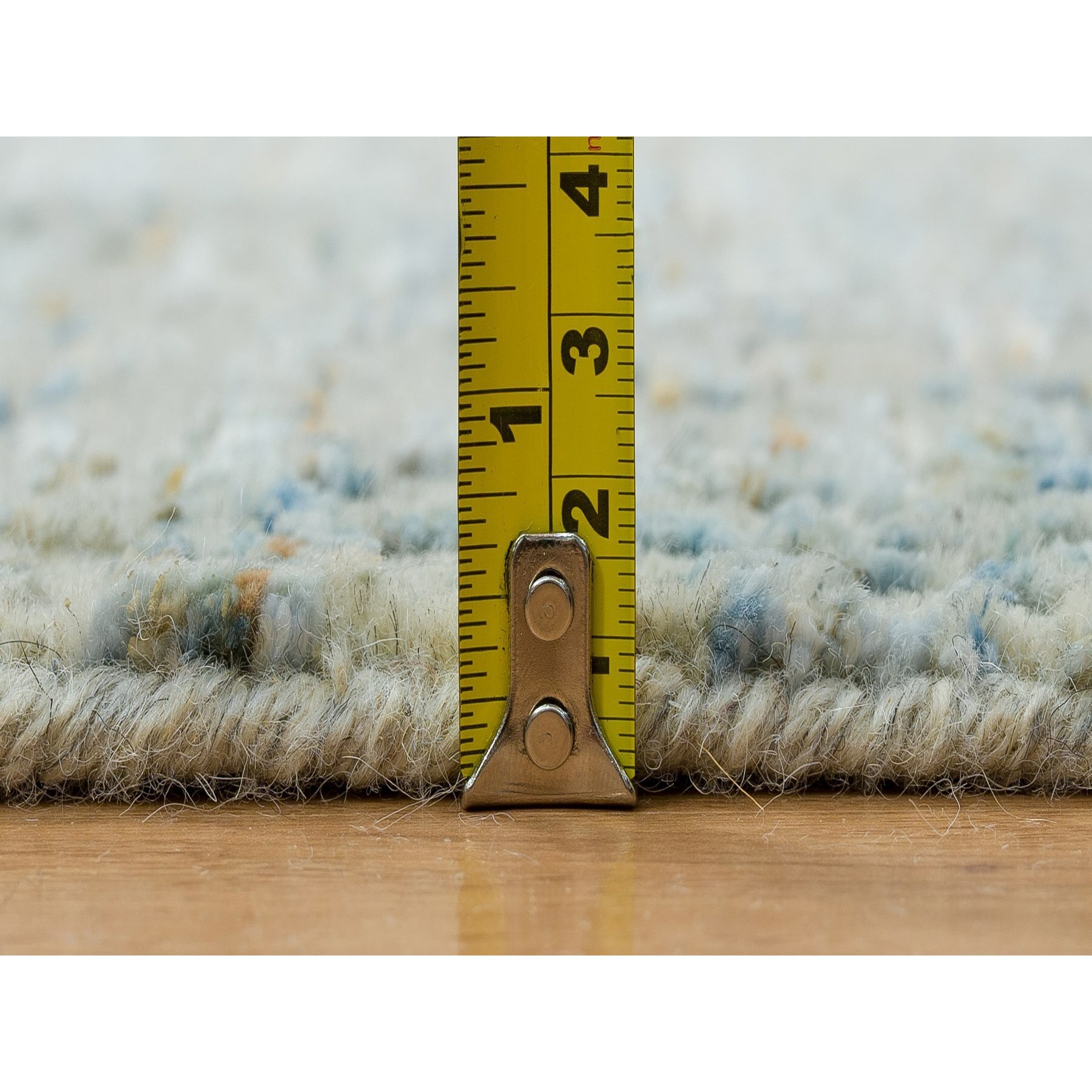2'6"x12' Gray with Touches of Blue, Modern Jacquard Hand Loomed, Soft to the Touch Wool and Plant Based Silk, Runner Oriental Rug HR65193 - Image 7