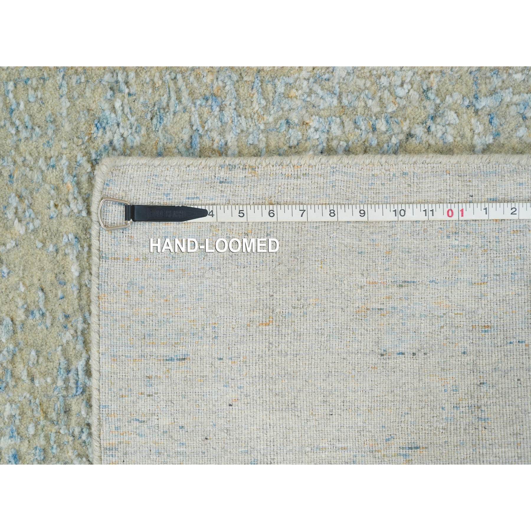 2'6"x12' Gray with Touches of Blue, Modern Jacquard Hand Loomed, Soft to the Touch Wool and Plant Based Silk, Runner Oriental Rug HR65193 - Image 8