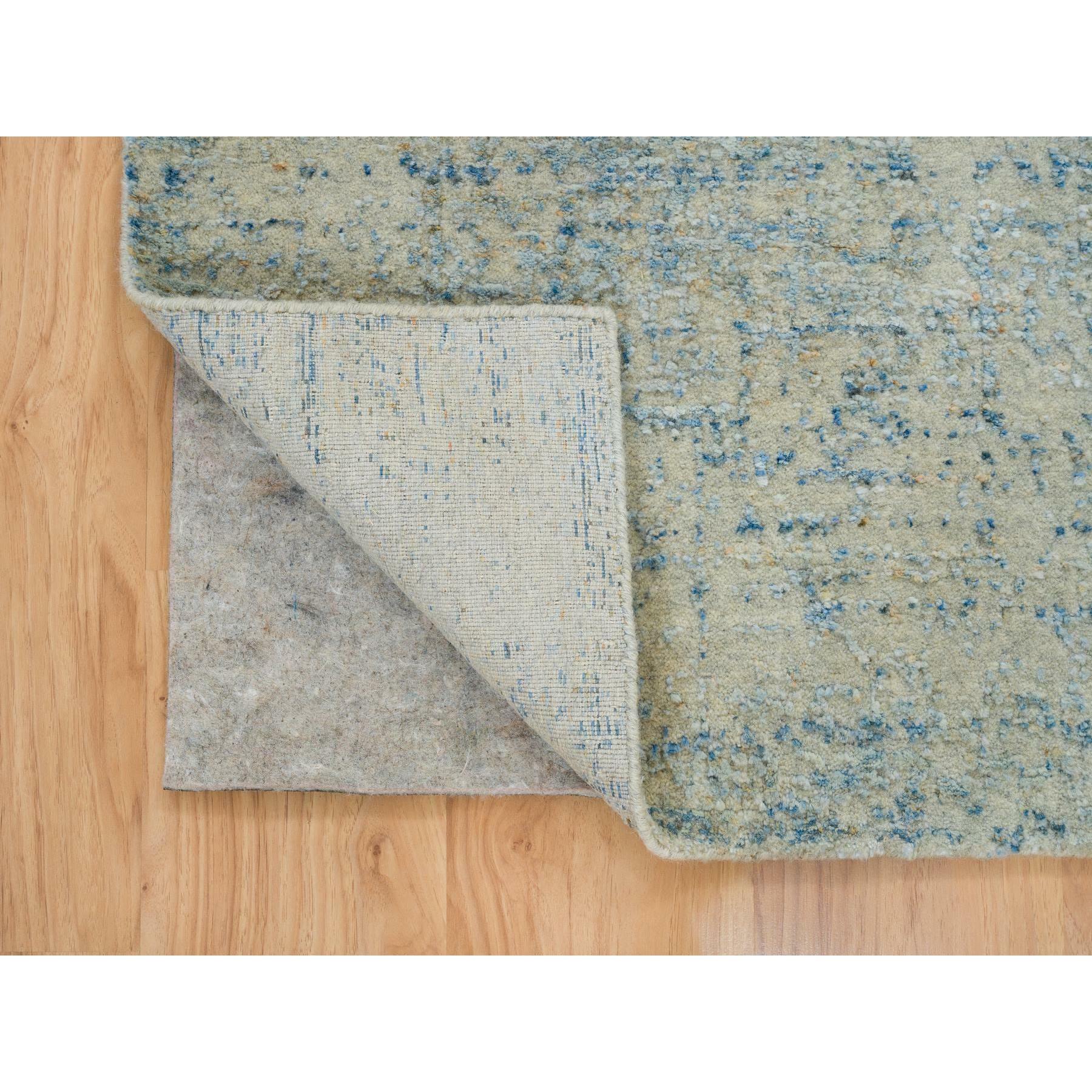 2'6"x8 Gray with Touches of Blue, Modern Jacquard Hand Loomed, Soft to the Touch Wool and Plant Based Silk, Runner Oriental Rug HR65194 - Image 3