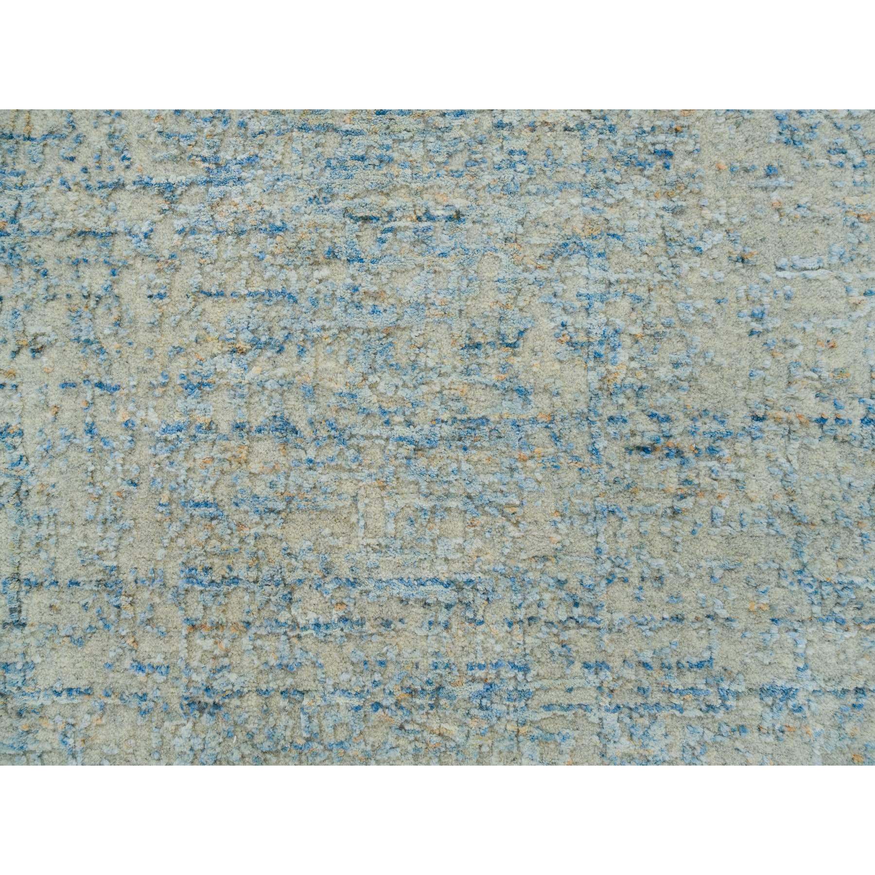2'6"x8 Gray with Touches of Blue, Modern Jacquard Hand Loomed, Soft to the Touch Wool and Plant Based Silk, Runner Oriental Rug HR65194 - Image 5