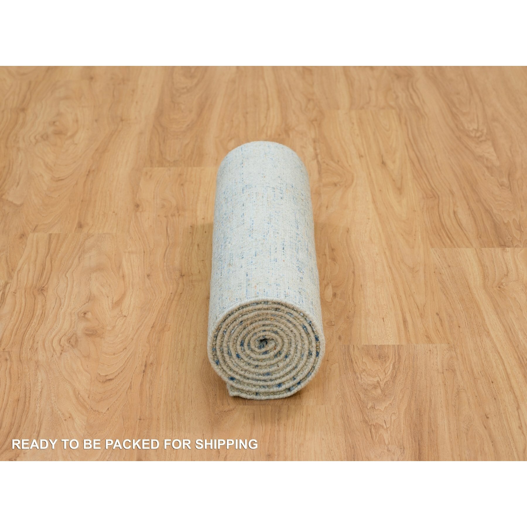 2'6"x8 Gray with Touches of Blue, Modern Jacquard Hand Loomed, Soft to the Touch Wool and Plant Based Silk, Runner Oriental Rug HR65194 - Image 6