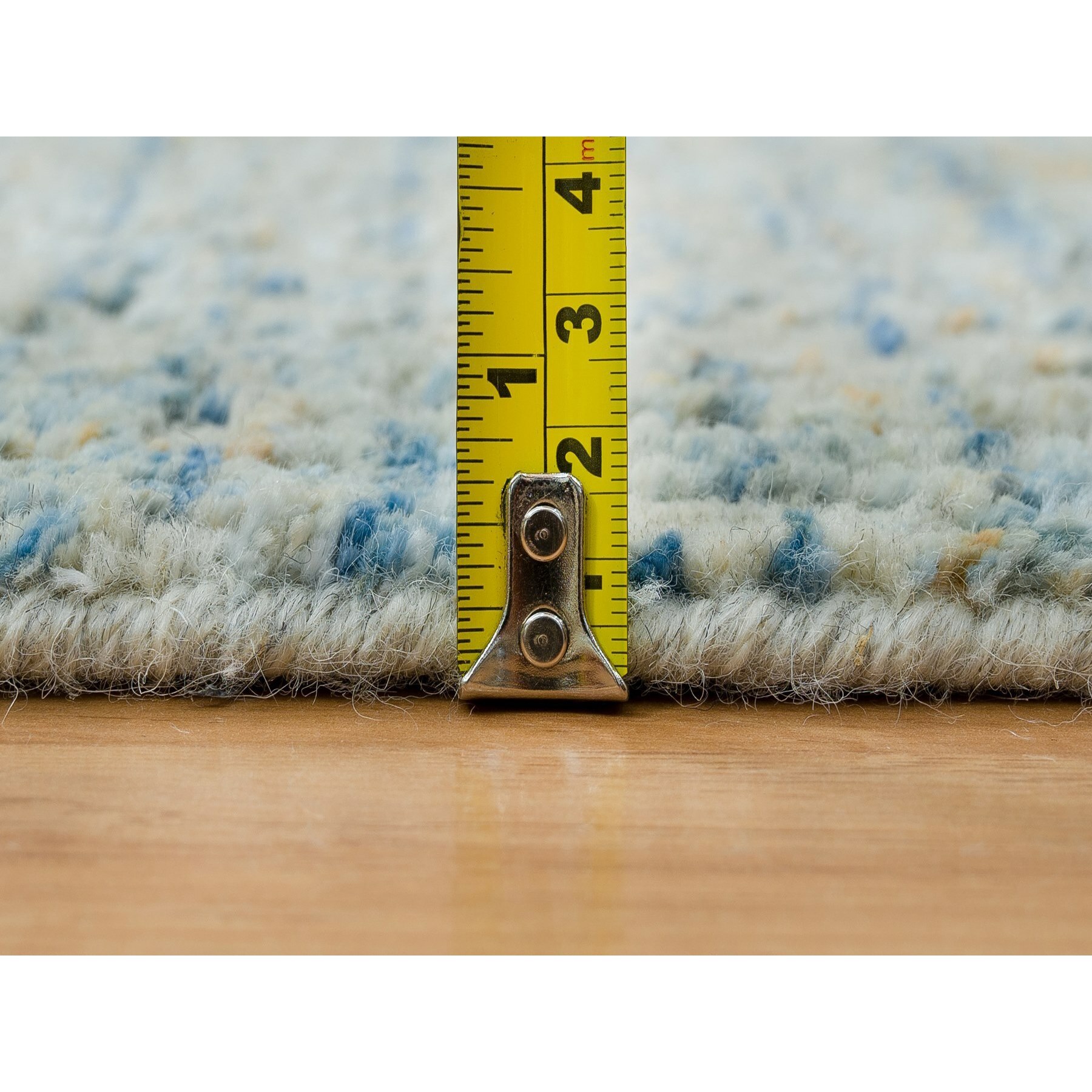 2'6"x8 Gray with Touches of Blue, Modern Jacquard Hand Loomed, Soft to the Touch Wool and Plant Based Silk, Runner Oriental Rug HR65194 - Image 7