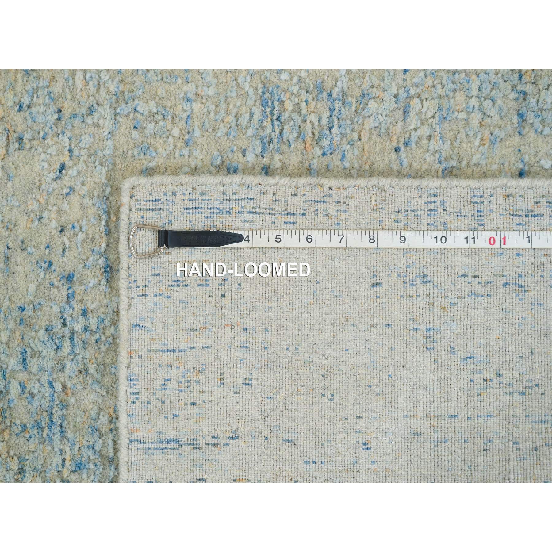 2'6"x8 Gray with Touches of Blue, Modern Jacquard Hand Loomed, Soft to the Touch Wool and Plant Based Silk, Runner Oriental Rug HR65194 - Image 8