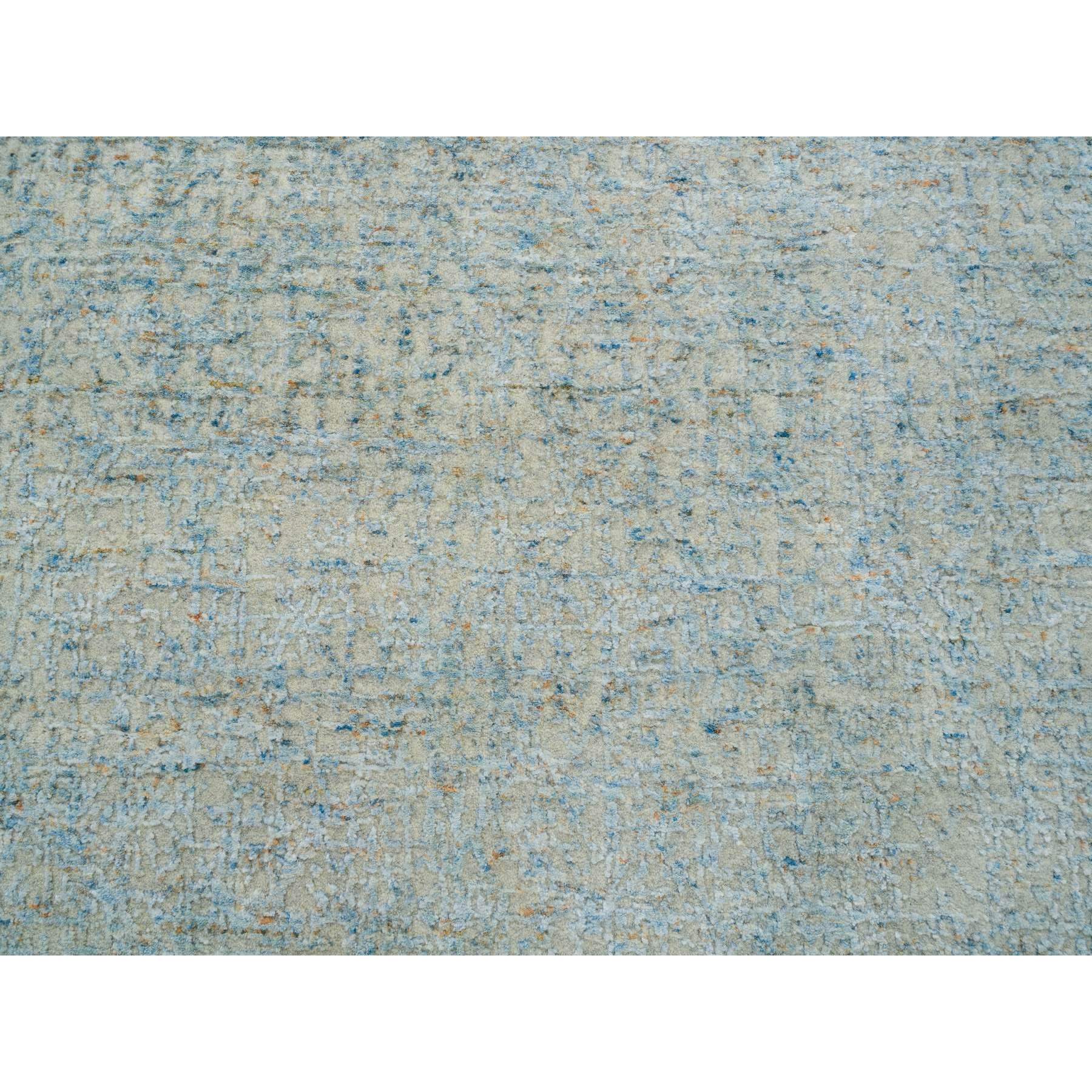 5'10"x9' Gray with Touches of Blue, Wool and Plant Based Silk, Modern Jacquard Hand Loomed, Soft to the Touch, Oriental Rug HR65196 - Image 8