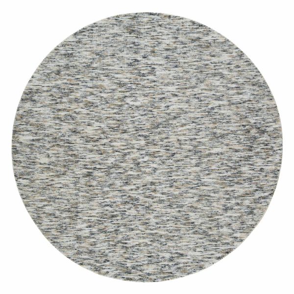 8'x8' Earth Tone Colors, Pure Wool, Hand Loomed, Modern Striped Design, Soft to the Touch Round Oriental Rug HR65226