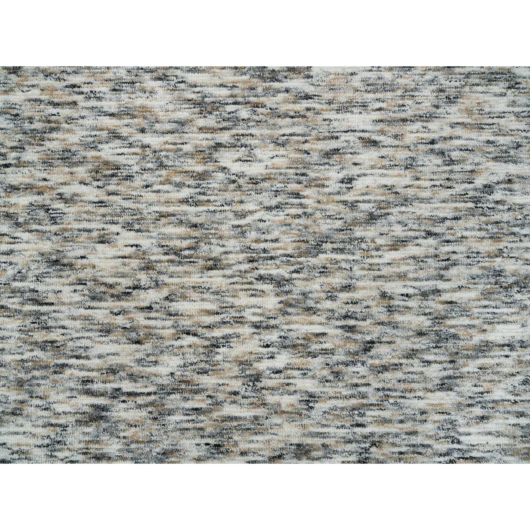 8'x8' Earth Tone Colors, Pure Wool, Hand Loomed, Modern Striped Design, Soft to the Touch Round Oriental Rug HR65226 - Image 8