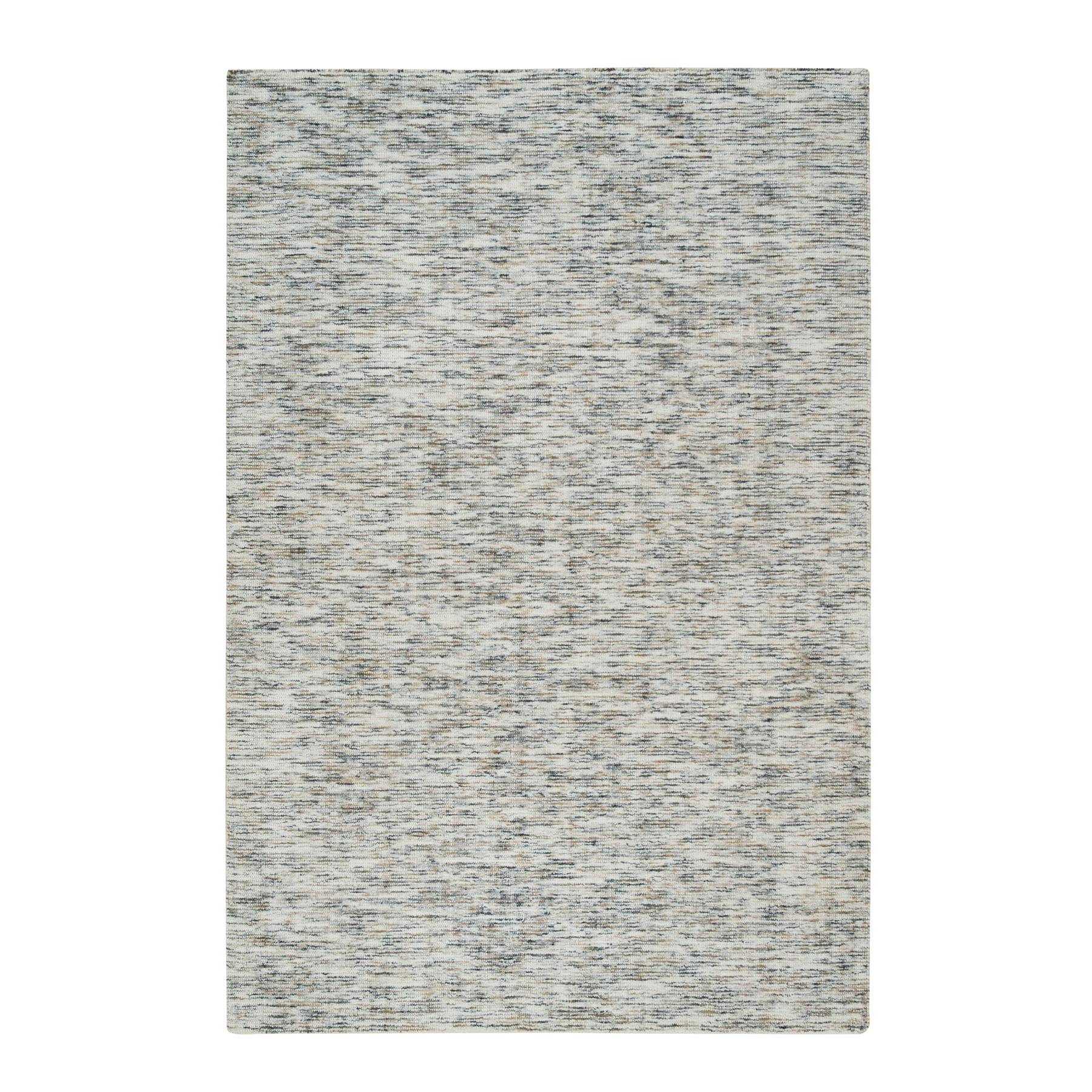 6'3"x9'1" Earth Tone Colors, Pure Wool, Hand Loomed, Modern Striped Design, Soft to the Touch Oriental Rug HR65227