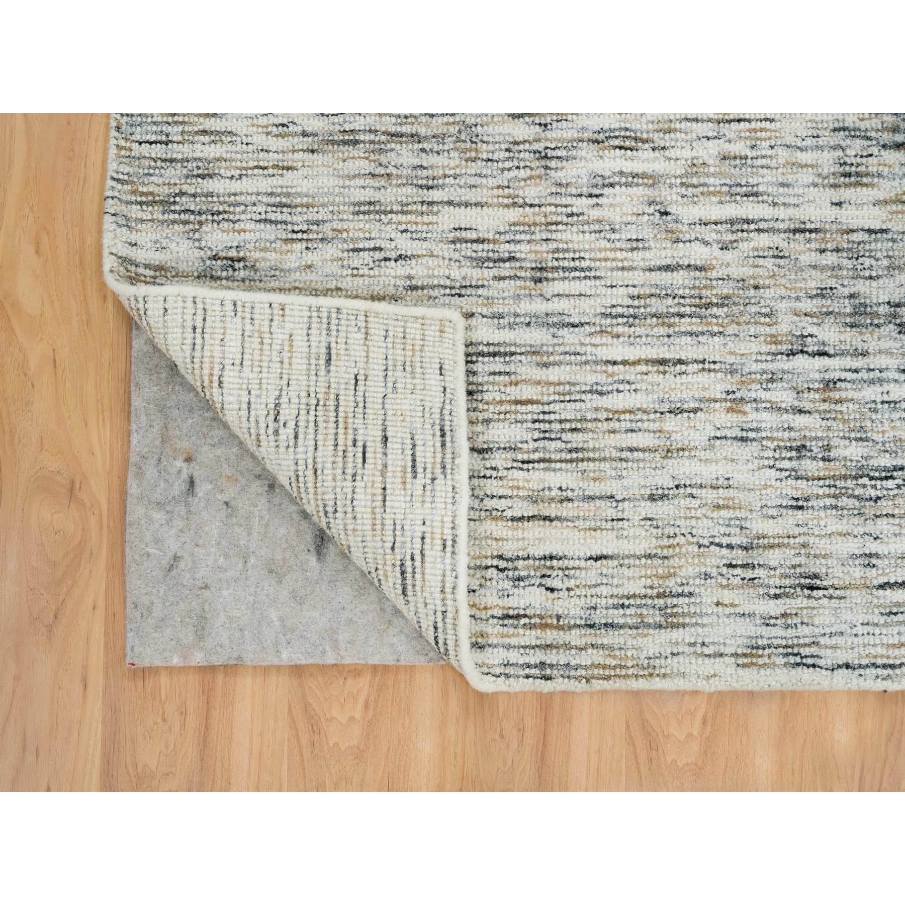 6'3"x9'1" Earth Tone Colors, Pure Wool, Hand Loomed, Modern Striped Design, Soft to the Touch Oriental Rug HR65227 - Image 4