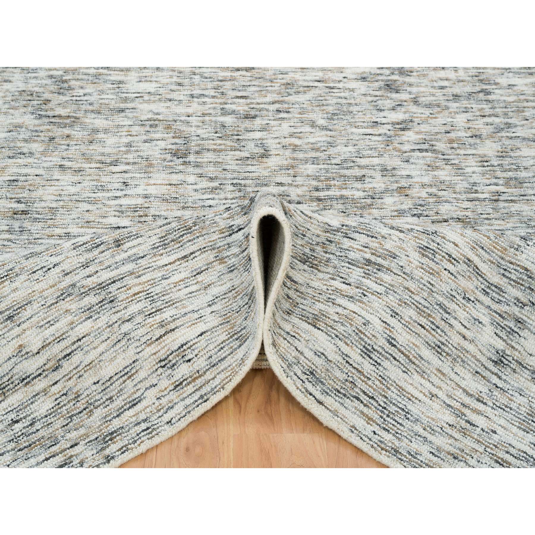 6'3"x9'1" Earth Tone Colors, Pure Wool, Hand Loomed, Modern Striped Design, Soft to the Touch Oriental Rug HR65227 - Image 5