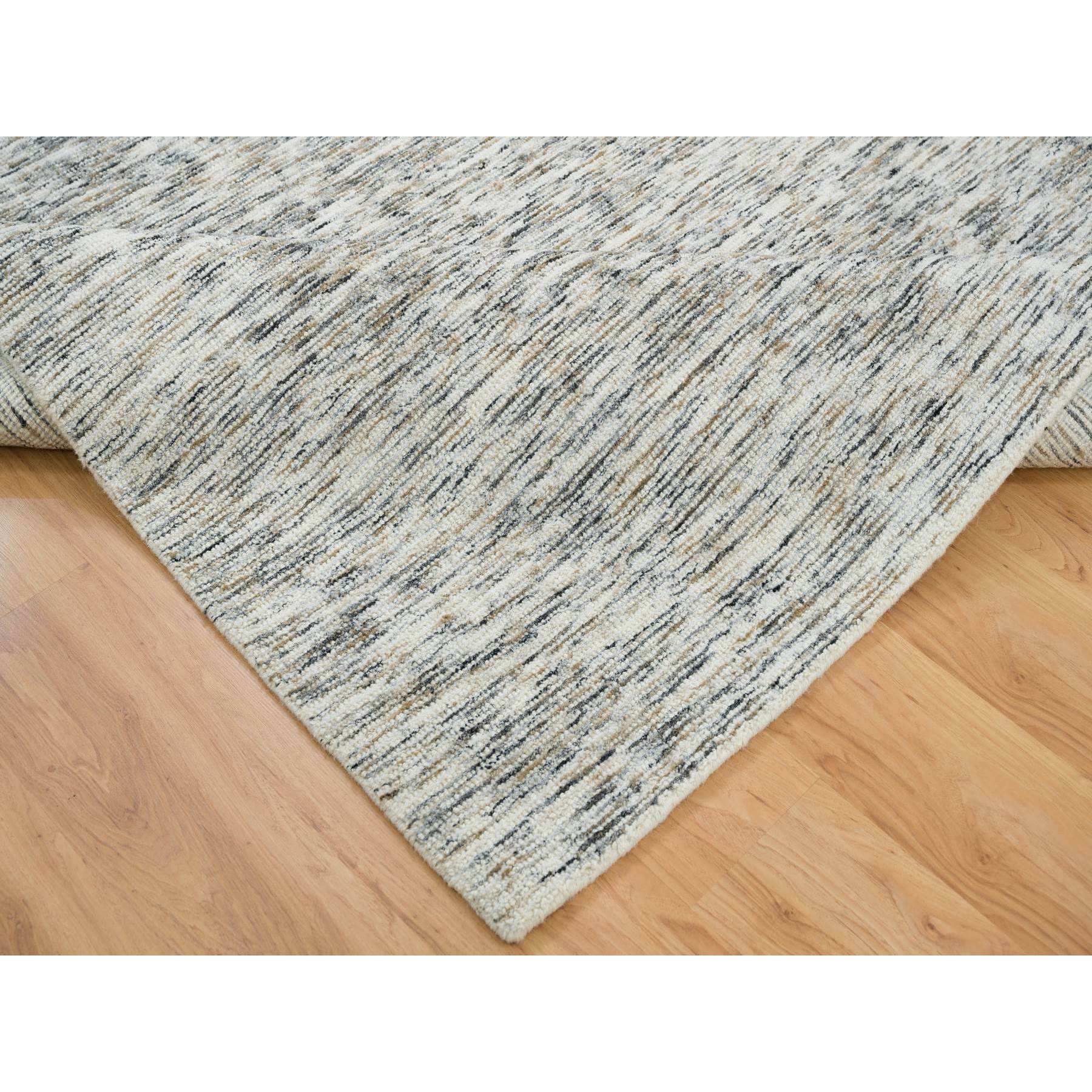 6'3"x9'1" Earth Tone Colors, Pure Wool, Hand Loomed, Modern Striped Design, Soft to the Touch Oriental Rug HR65227 - Image 6