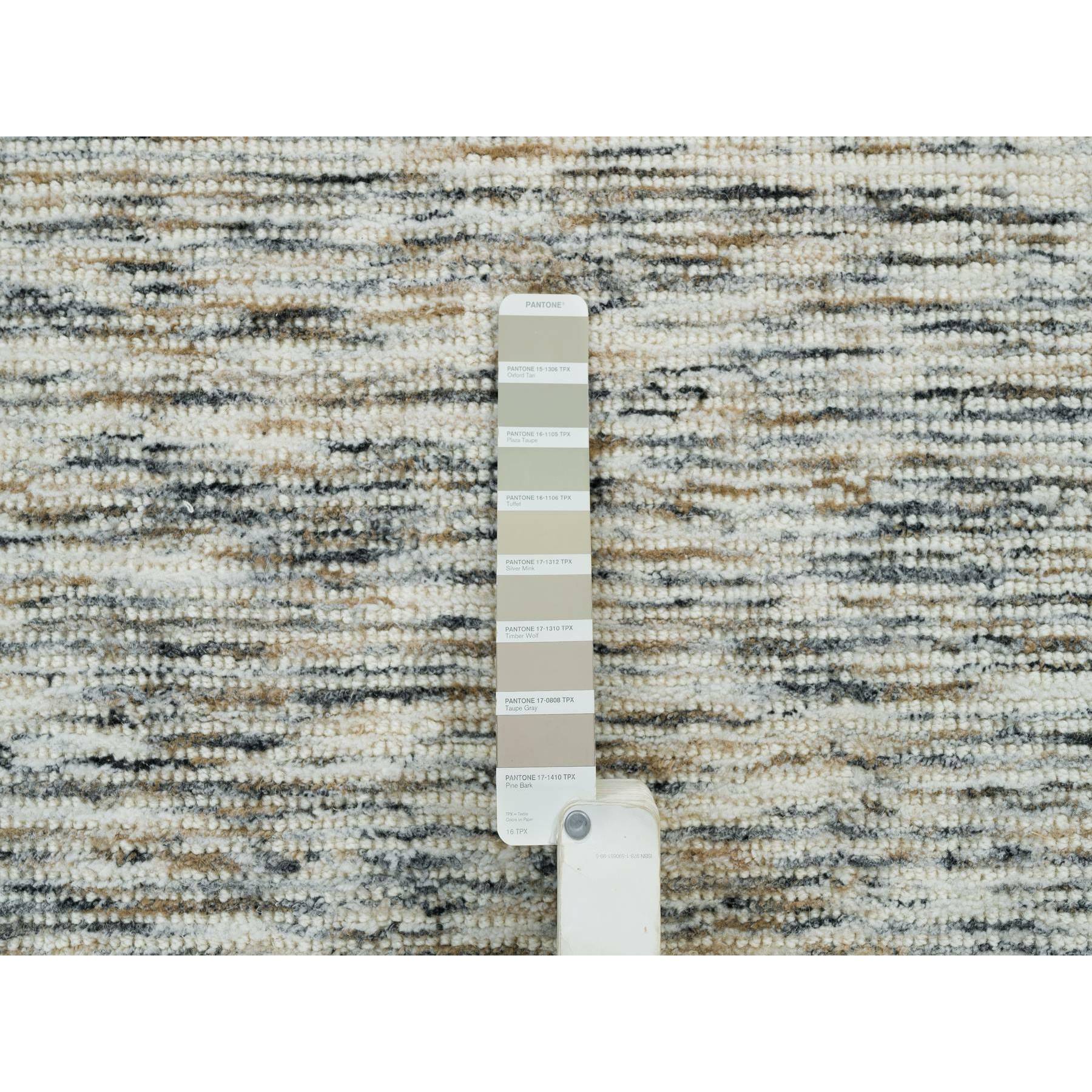 6'3"x9'1" Earth Tone Colors, Pure Wool, Hand Loomed, Modern Striped Design, Soft to the Touch Oriental Rug HR65227 - Image 7