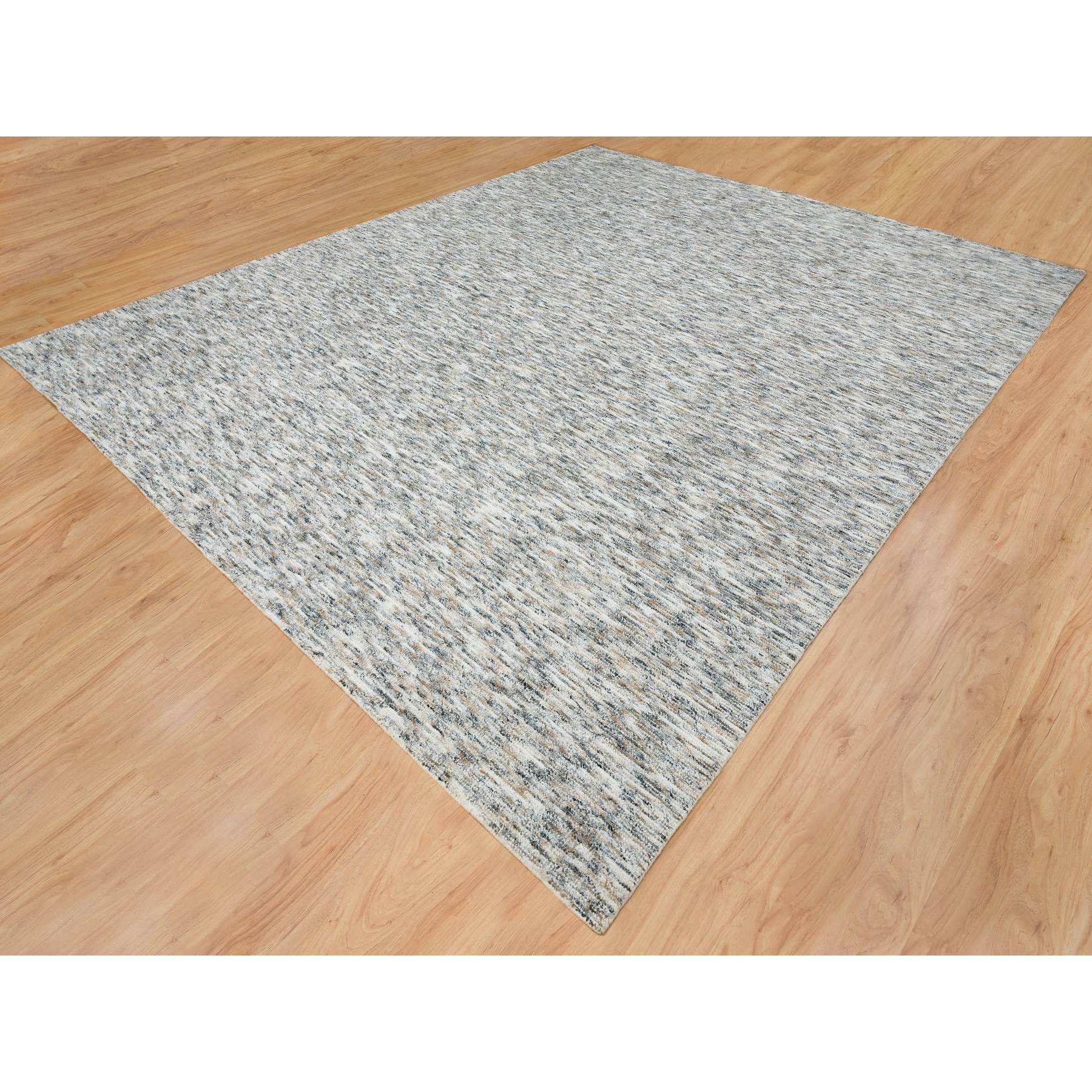 12'2"x15' Earth Tone Colors, Modern Striped Design, Soft to the Touch, Pure Wool, Hand Loomed, Oversized Oriental Rug HR65236 - Image 4
