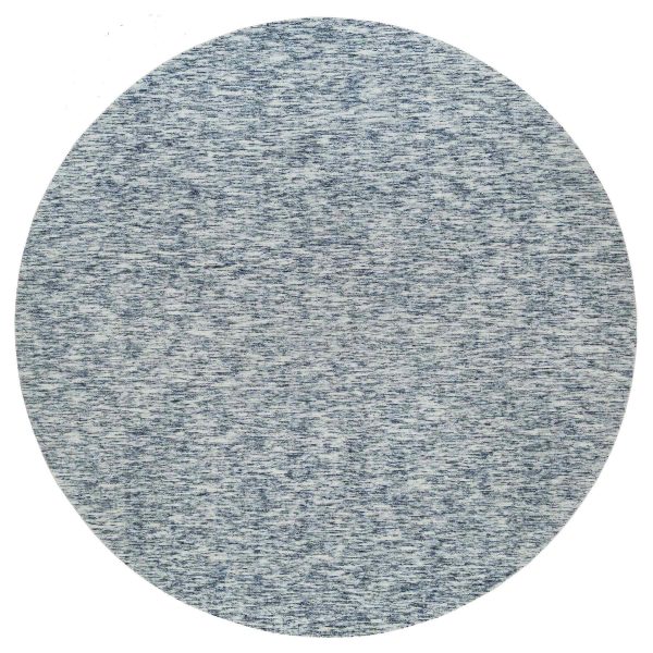 12'x12' Blue and Ivory, Modern Striped Design Soft Pile, Pure Wool Hand Loomed, Round Oriental Rug HR65239