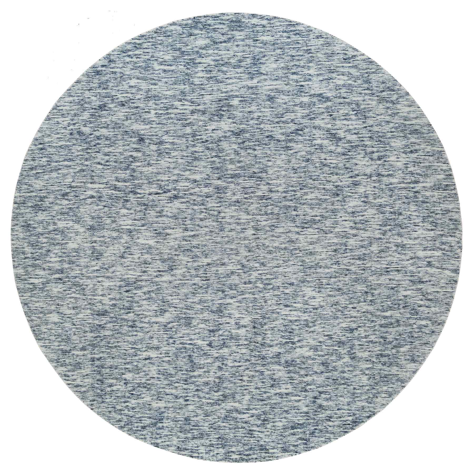 12'x12' Blue and Ivory, Modern Striped Design Soft Pile, Pure Wool Hand Loomed, Round Oriental Rug HR65239