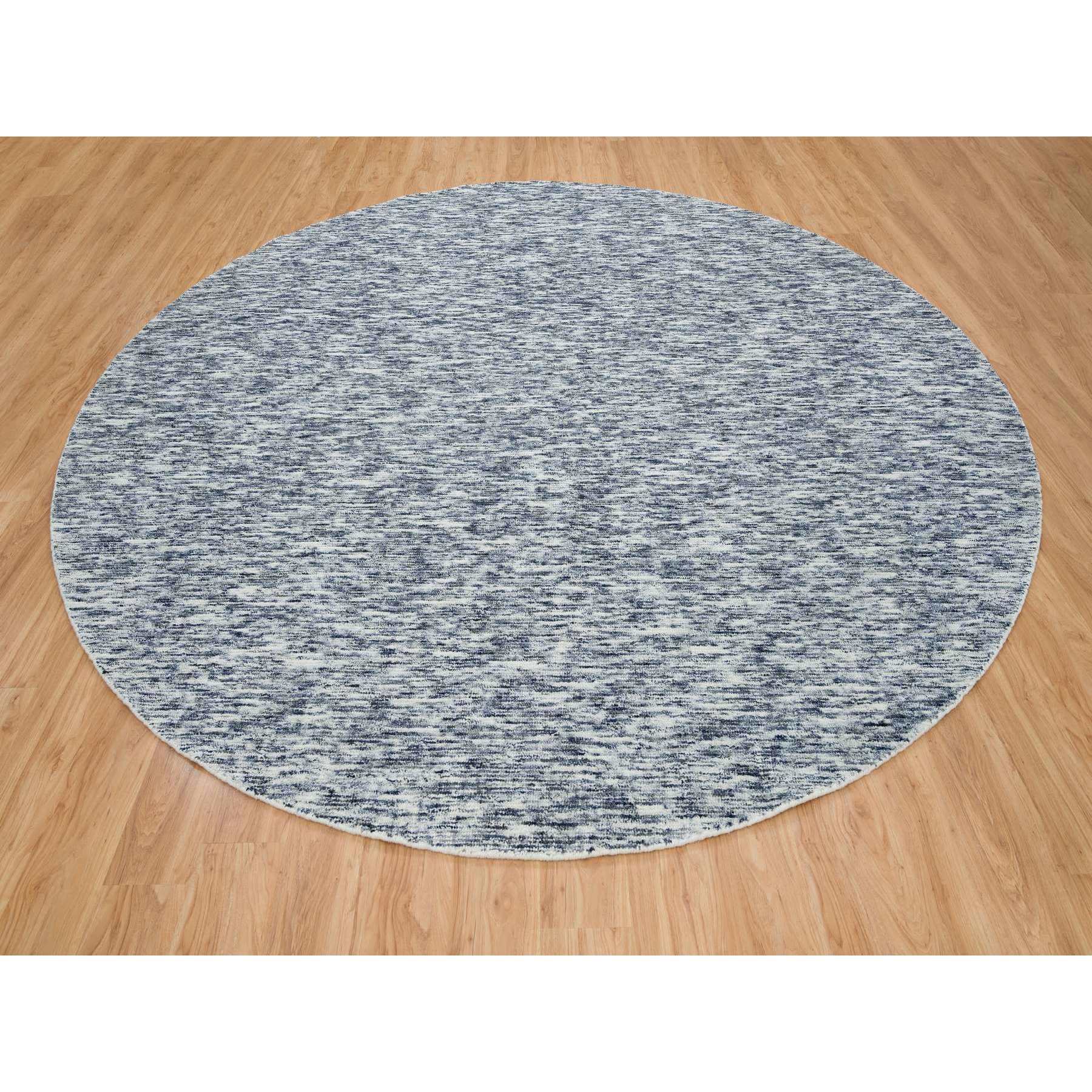 12'x12' Blue and Ivory, Modern Striped Design Soft Pile, Pure Wool Hand Loomed, Round Oriental Rug HR65239 - Image 2