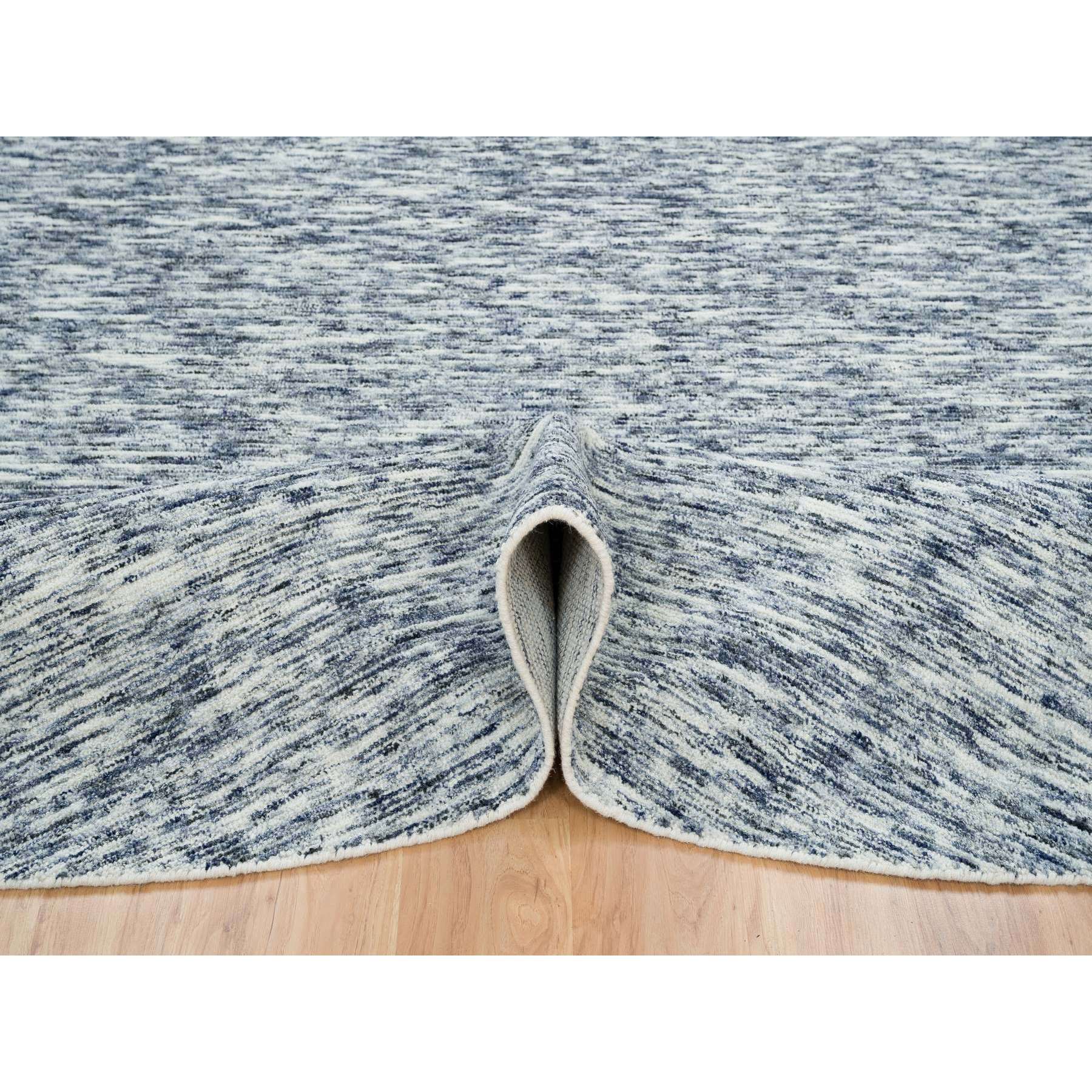 12'x12' Blue and Ivory, Modern Striped Design Soft Pile, Pure Wool Hand Loomed, Round Oriental Rug HR65239 - Image 5