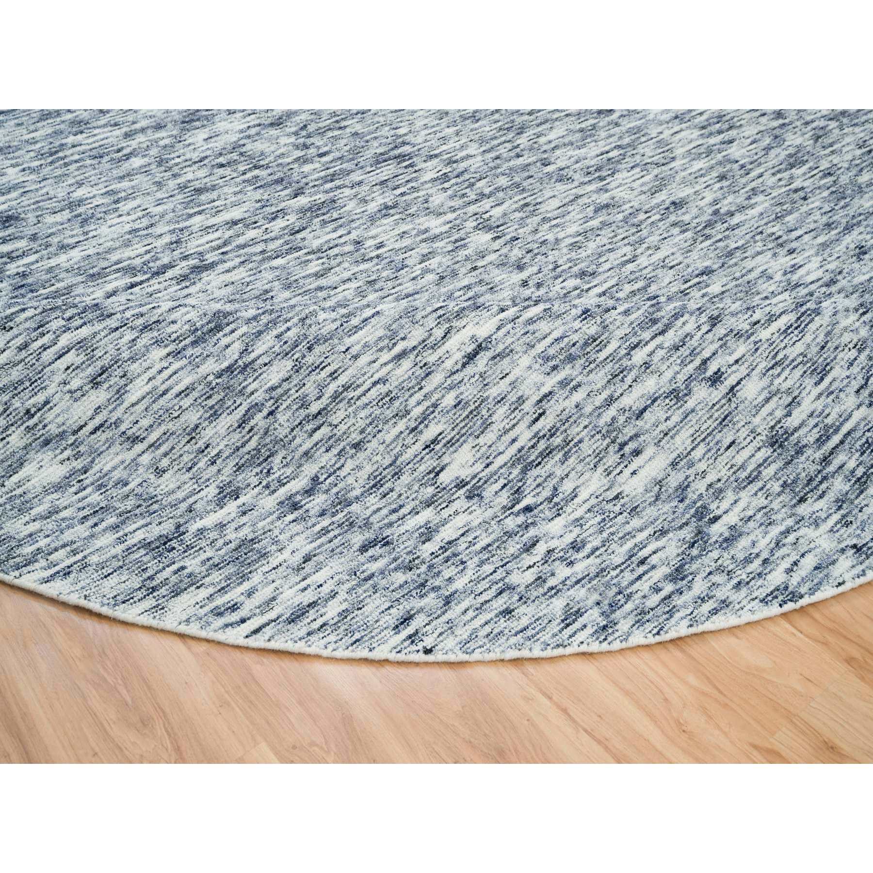 12'x12' Blue and Ivory, Modern Striped Design Soft Pile, Pure Wool Hand Loomed, Round Oriental Rug HR65239 - Image 6