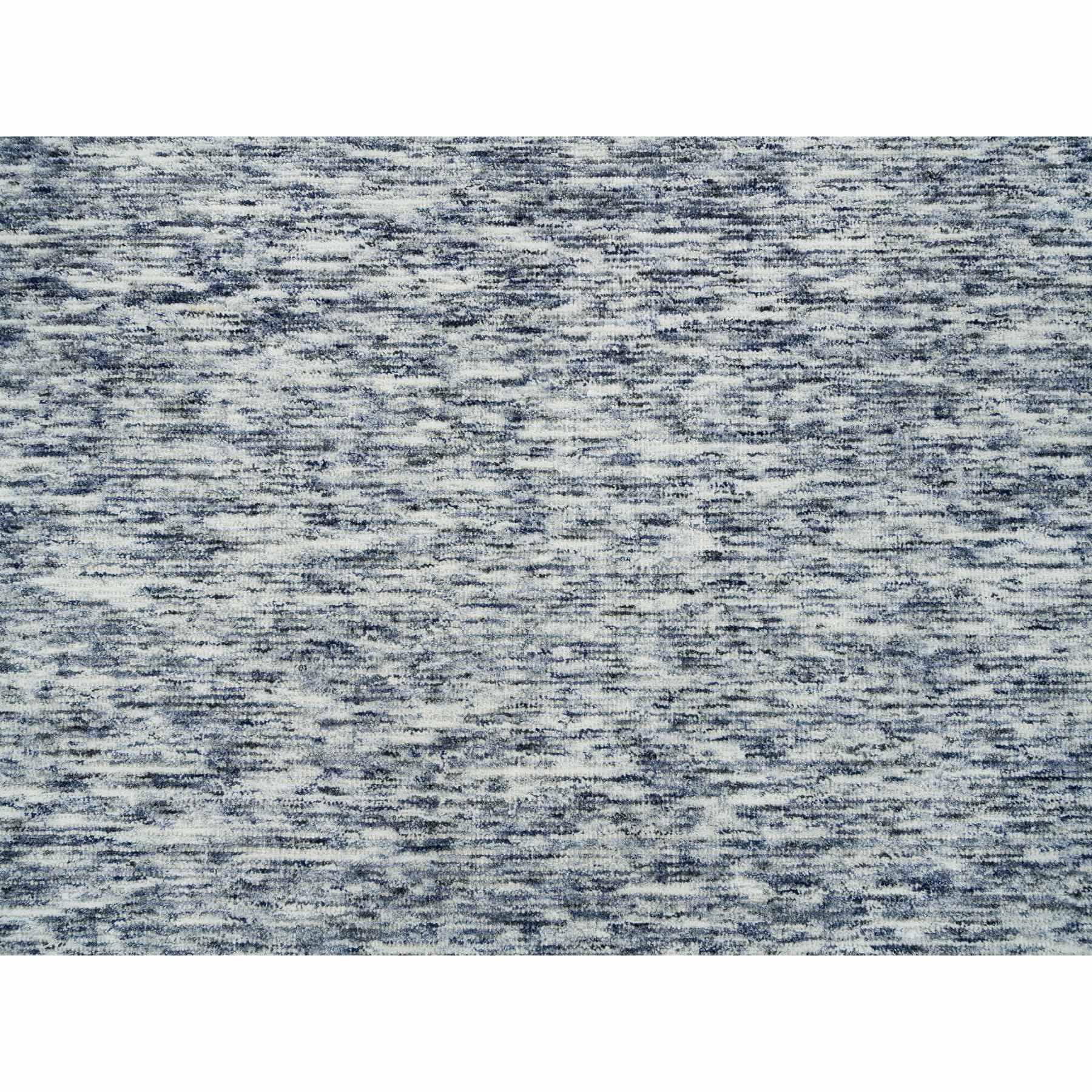 12'x12' Blue and Ivory, Modern Striped Design Soft Pile, Pure Wool Hand Loomed, Round Oriental Rug HR65239 - Image 8