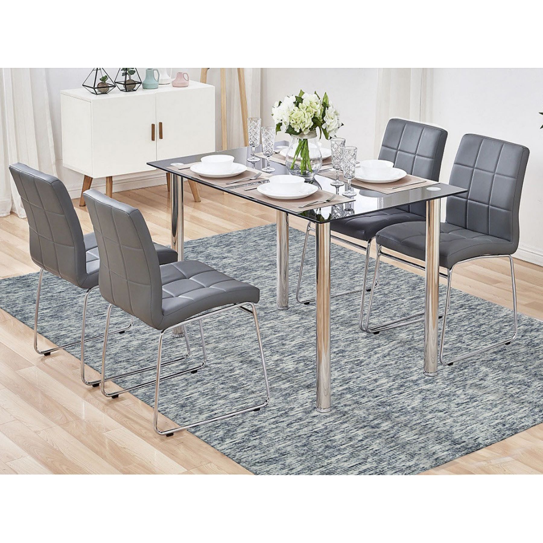 8'1"x10' Blue and Ivory, Hand Loomed Modern Striped Design, Soft Pile Pure Wool, Oriental Rug HR65241 - Image 2
