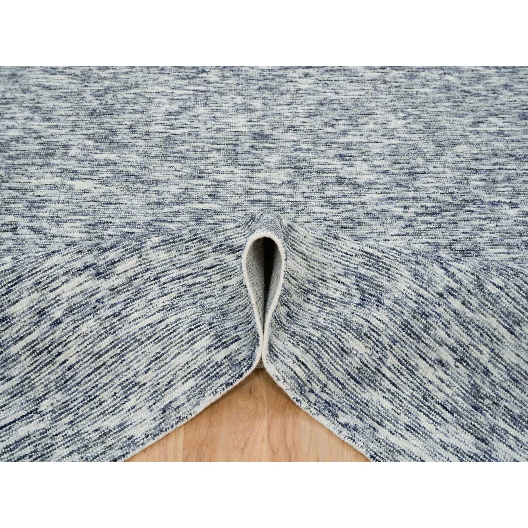 8'1"x10' Blue and Ivory, Hand Loomed Modern Striped Design, Soft Pile Pure Wool, Oriental Rug HR65241 - Image 6