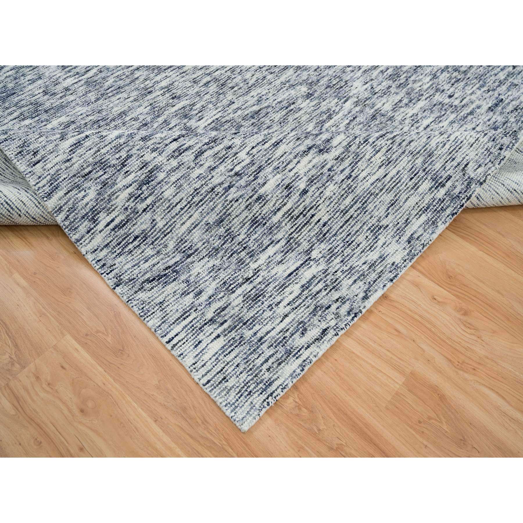8'1"x10' Blue and Ivory, Hand Loomed Modern Striped Design, Soft Pile Pure Wool, Oriental Rug HR65241 - Image 7