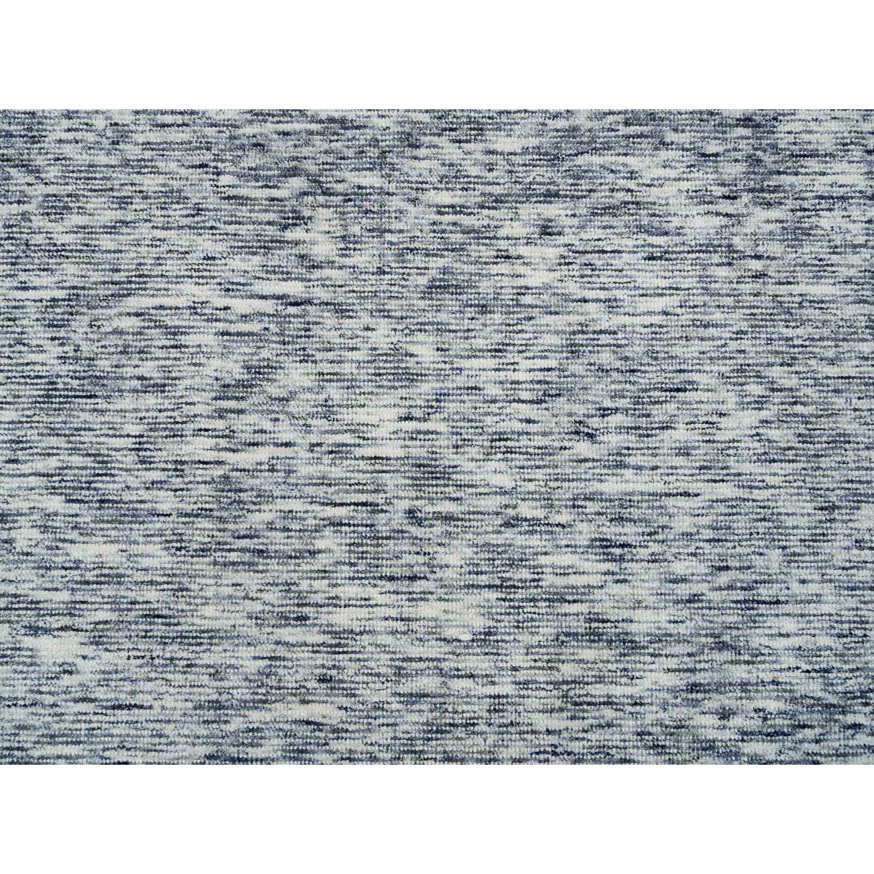 8'1"x10' Blue and Ivory, Hand Loomed Modern Striped Design, Soft Pile Pure Wool, Oriental Rug HR65241 - Image 9