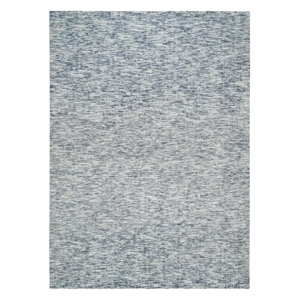 9'x12' Blue and Ivory, Modern Striped Design Soft to the Touch, Pure Wool Hand Loomed, Oriental Rug HR65247