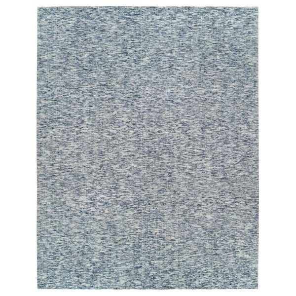 12'2"x15' Blue and Ivory, Pure Wool Hand Loomed, Modern Striped Design Soft Pile, Oversized Oriental Rug HR65251