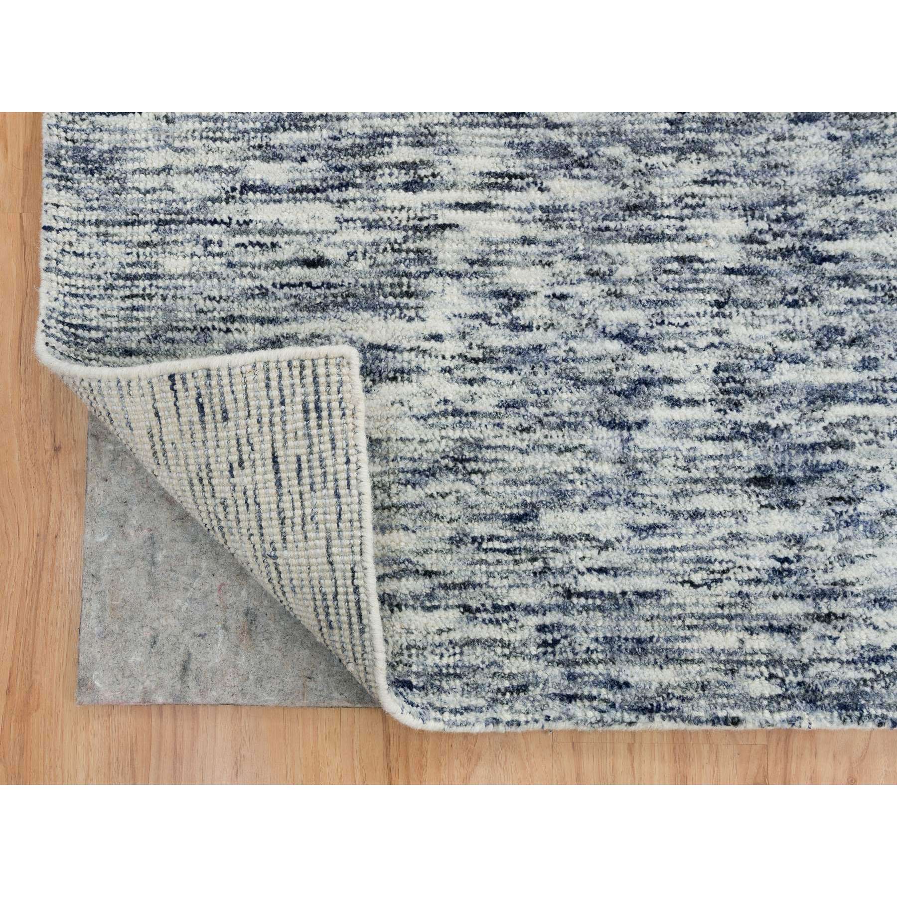 12'x12' Blue and Ivory, Soft Pile Pure Wool, Hand Loomed Modern Striped Design, Square Oriental Rug HR65252 - Image 4