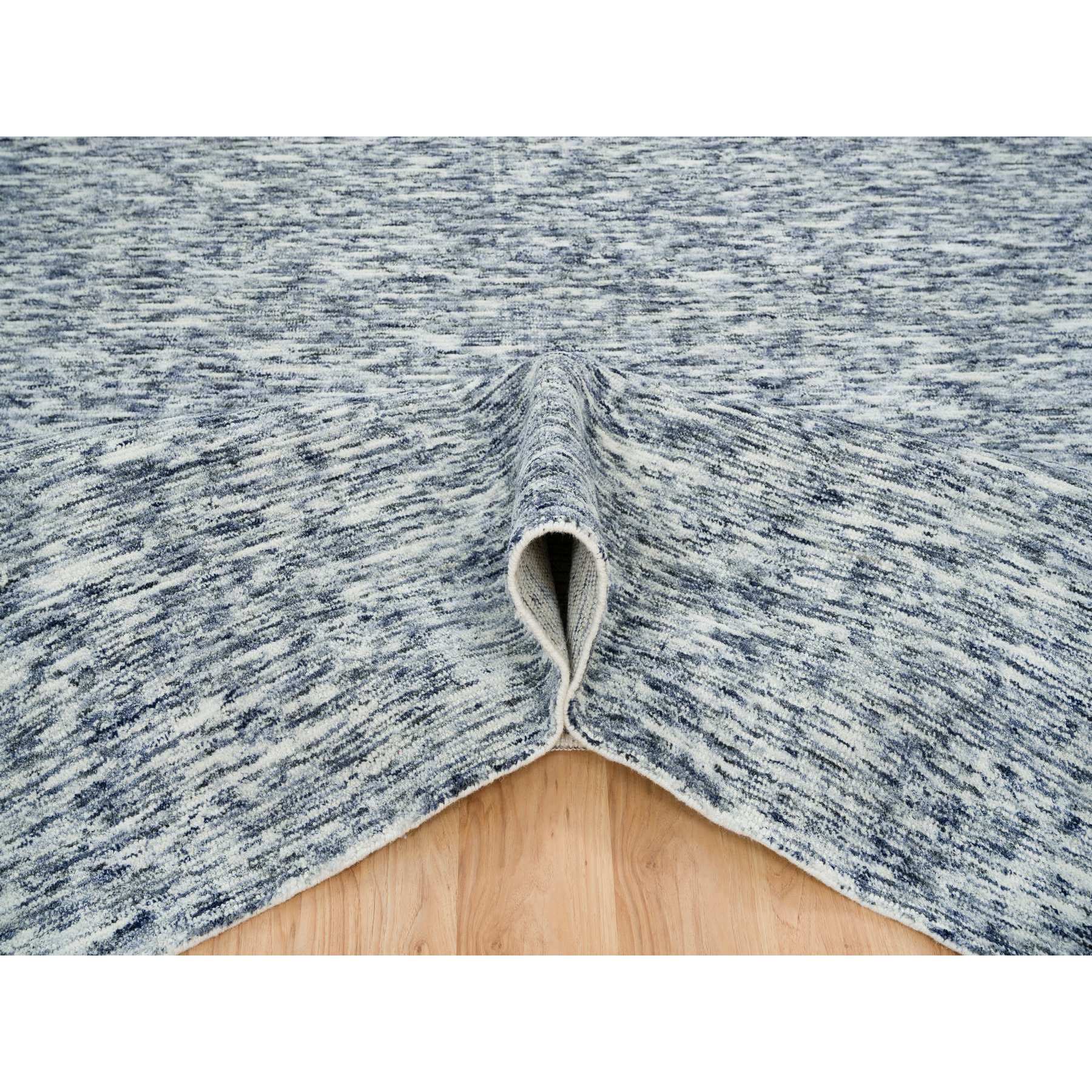 12'x12' Blue and Ivory, Soft Pile Pure Wool, Hand Loomed Modern Striped Design, Square Oriental Rug HR65252 - Image 5