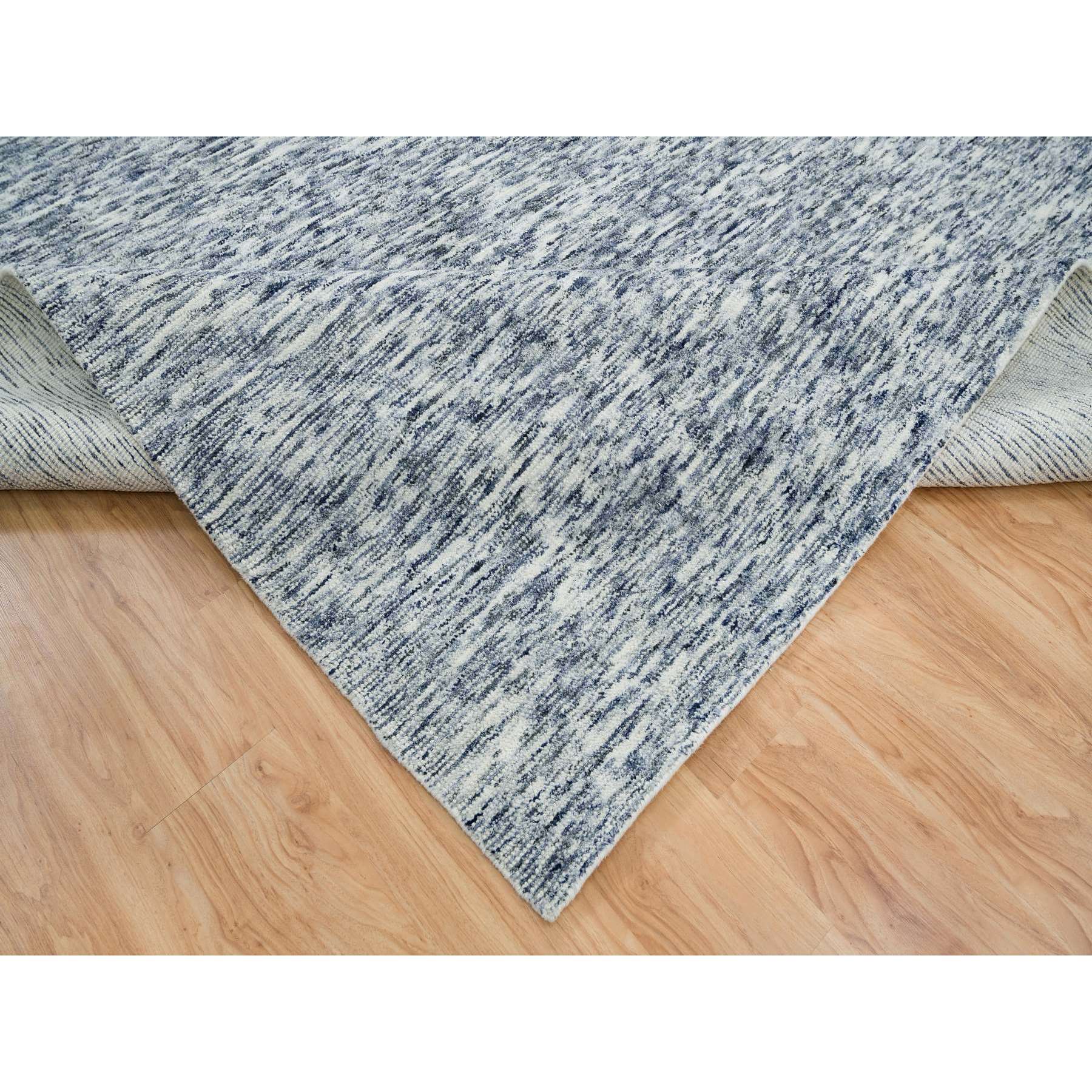 12'x12' Blue and Ivory, Soft Pile Pure Wool, Hand Loomed Modern Striped Design, Square Oriental Rug HR65252 - Image 6