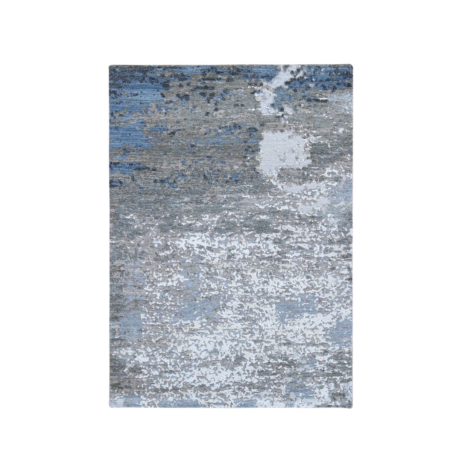 4'x6' Blue Abstract Design Wool and Silk Hi-Low Pile Denser Weave Hand Knotted Oriental Rug HR66528