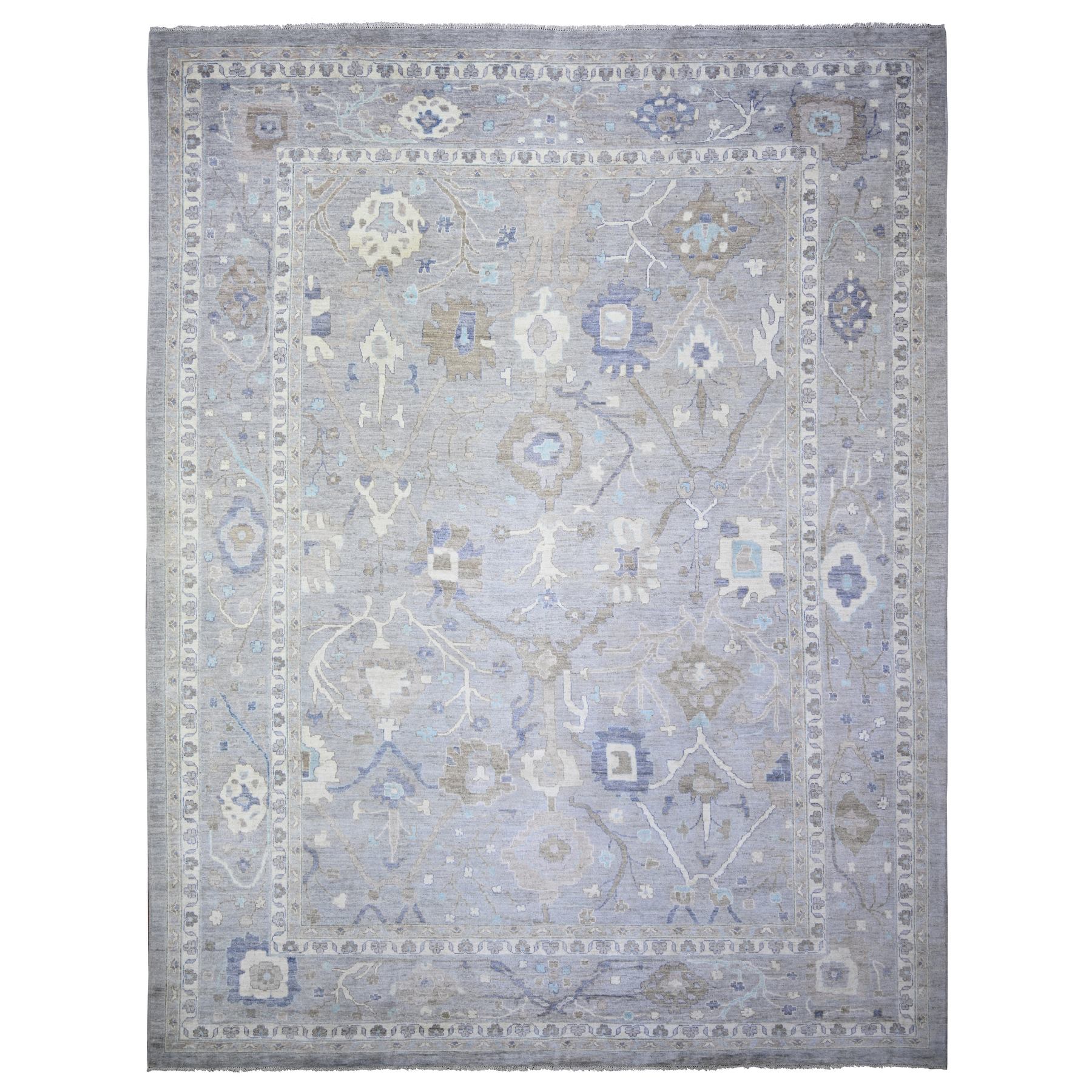 12'x15'6" Cadet Gray, Hand Knotted Afghan Angora Oushak with Soft Colors, Vegetable Dyes Soft Wool, Oversized Oriental Rug HR73447