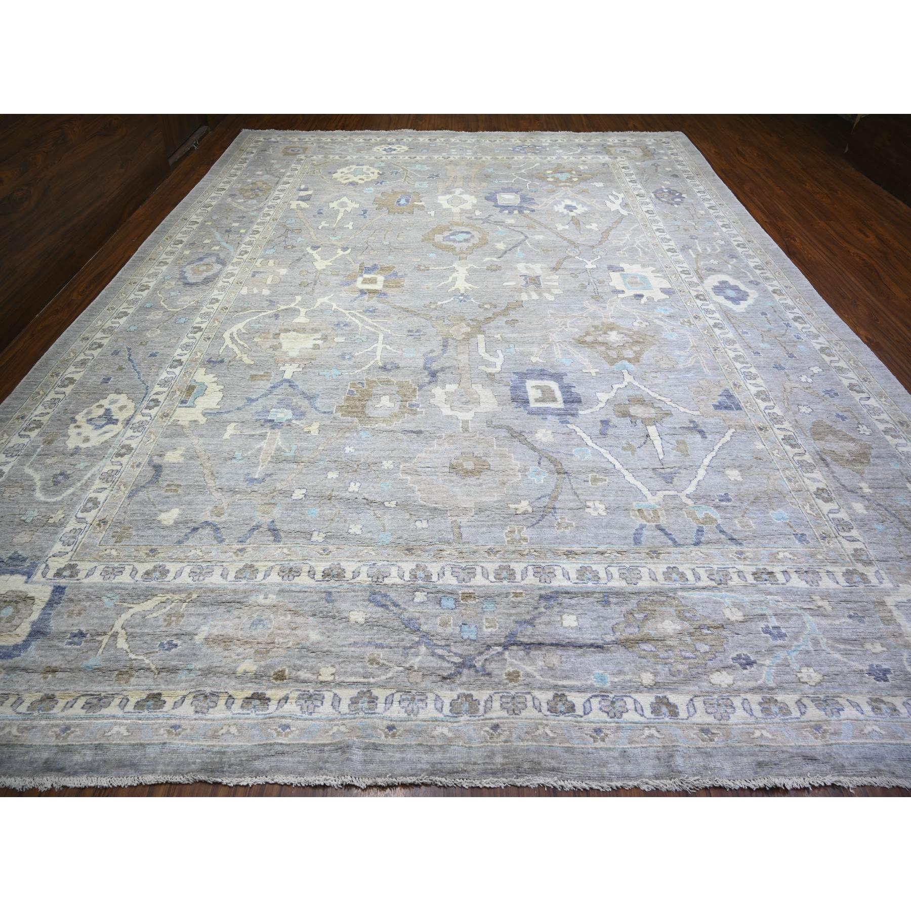 12'x15'6" Cadet Gray, Hand Knotted Afghan Angora Oushak with Soft Colors, Vegetable Dyes Soft Wool, Oversized Oriental Rug HR73447 - Image 3