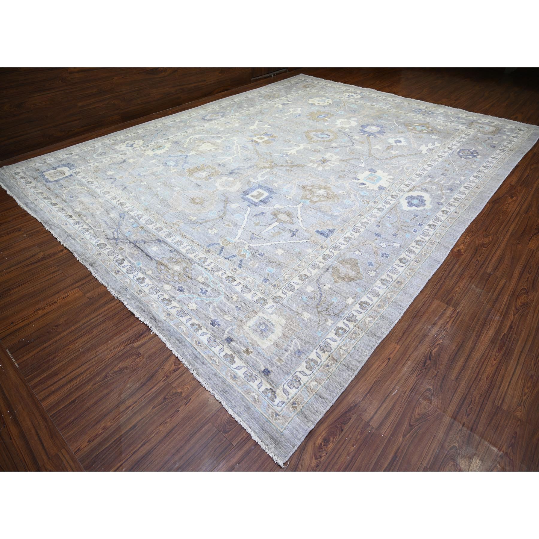 12'x15'6" Cadet Gray, Hand Knotted Afghan Angora Oushak with Soft Colors, Vegetable Dyes Soft Wool, Oversized Oriental Rug HR73447 - Image 4
