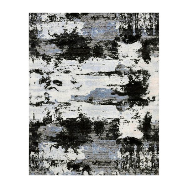 7'10"x9'10" Black and Gray, Modern Abstract Design, Pure Wool Hand Knotted, Oriental Rug HR75178