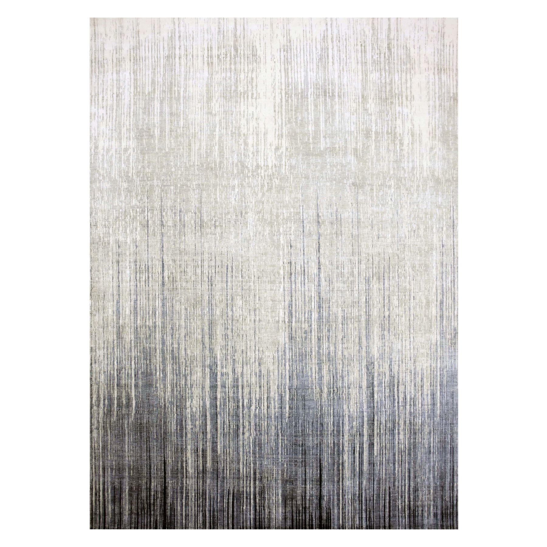 10'1"x14'2" Gray and Blue, Densely Woven Pure Wool, Hand Knotted Modern Ombre Design, Oriental Rug HR75252