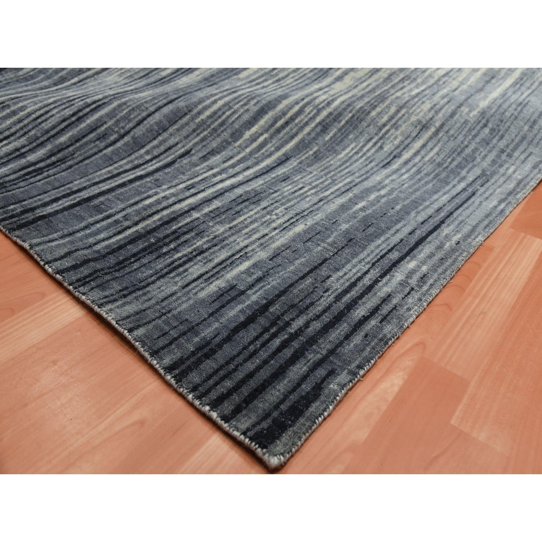 10'1"x14'2" Gray and Blue, Densely Woven Pure Wool, Hand Knotted Modern Ombre Design, Oriental Rug HR75252 - Image 7