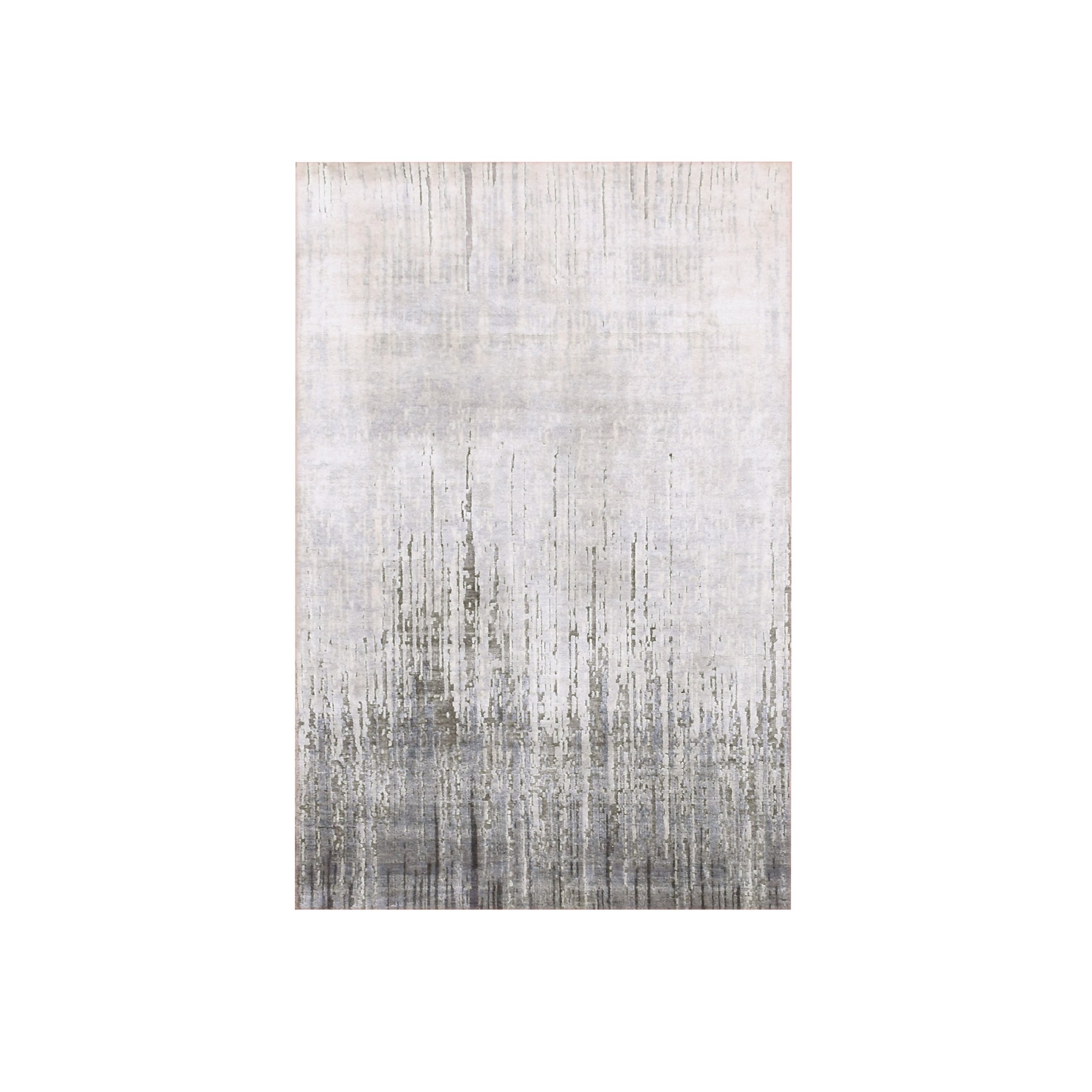 3'x5'3" Charcoal Gray, Hand Knotted Modern Vertical Ombre Design, Pure Silk with Textured Wool, Oriental Rug HR75262