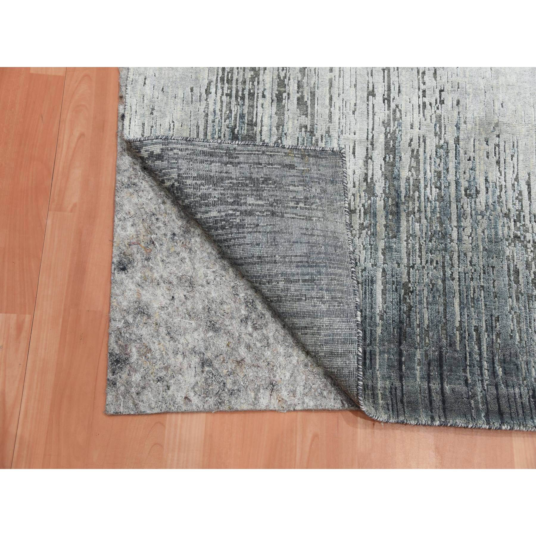 3'x5'3" Charcoal Gray, Hand Knotted Modern Vertical Ombre Design, Pure Silk with Textured Wool, Oriental Rug HR75262 - Image 3