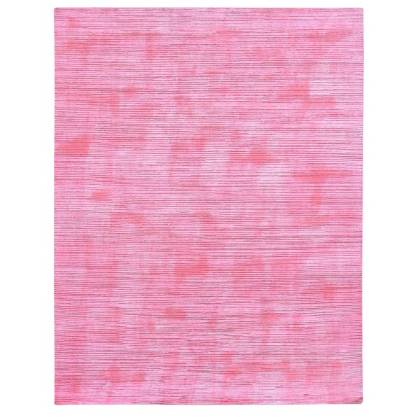9'1"x11'10" Watermelon Pink Overdyed with Textured Wool, Hand Knotted Modern Design, Oriental Rug HR80628