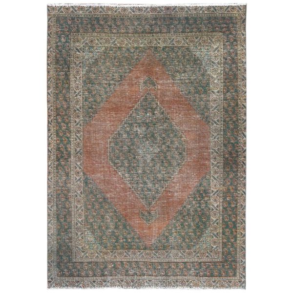4'1"x6' Honey Brown, Hand Knotted Vintage Persian Shiraz Sheared Low, Distressed Look Worn Wool, Oriental Rug HR61953