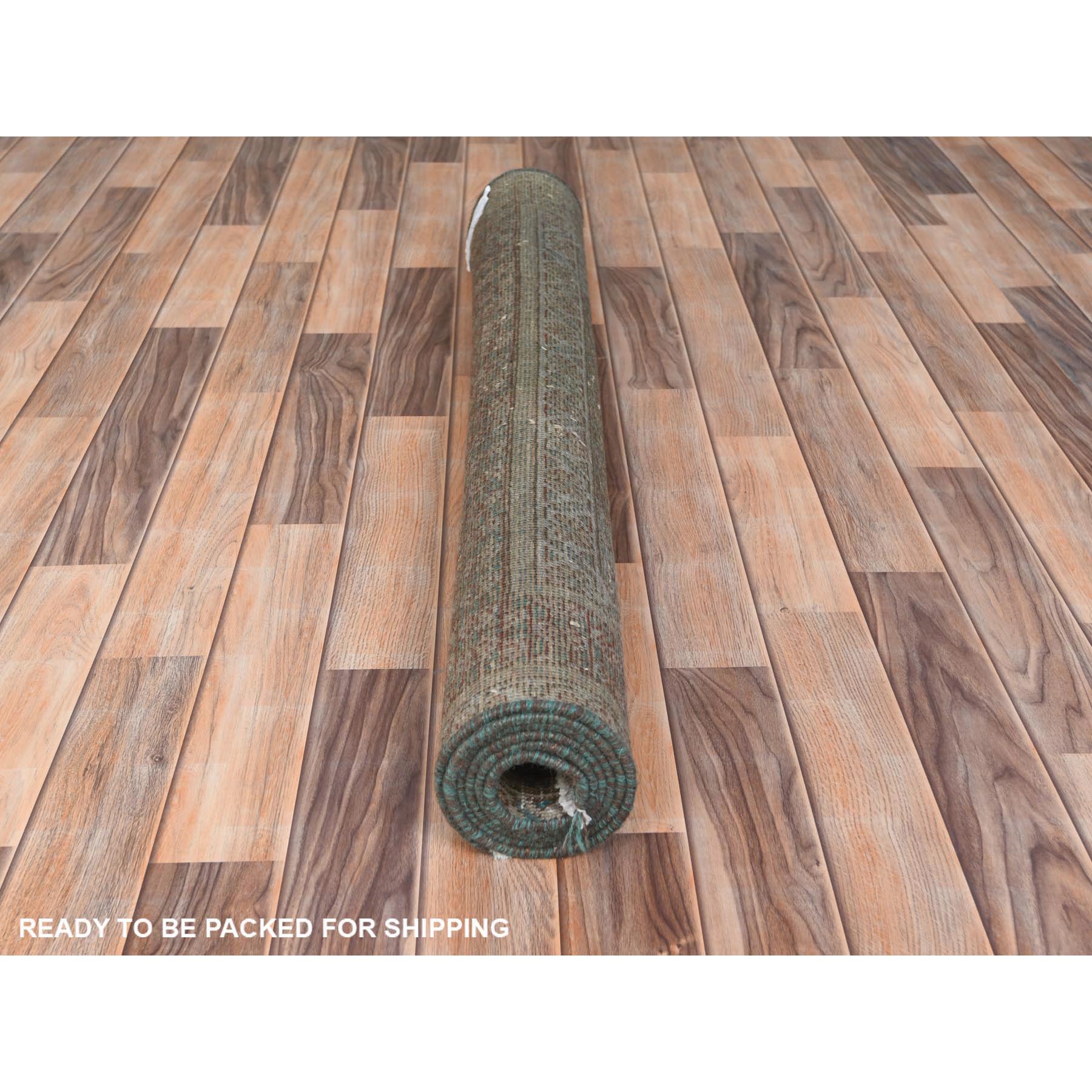 4'1"x6' Honey Brown, Hand Knotted Vintage Persian Shiraz Sheared Low, Distressed Look Worn Wool, Oriental Rug HR61953 - Image 5