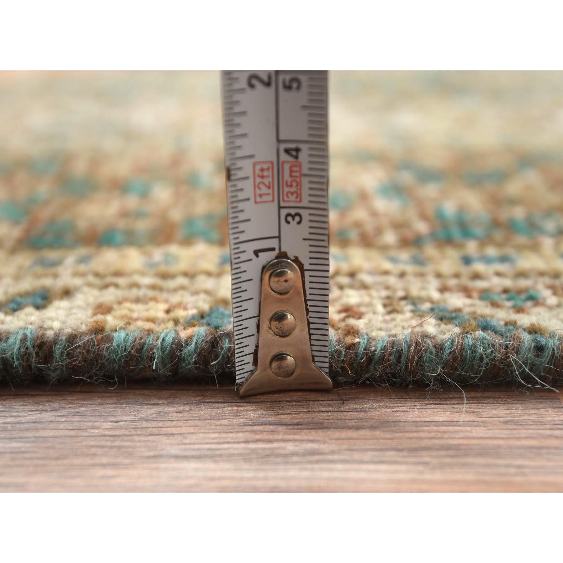 4'1"x6' Honey Brown, Hand Knotted Vintage Persian Shiraz Sheared Low, Distressed Look Worn Wool, Oriental Rug HR61953 - Image 6