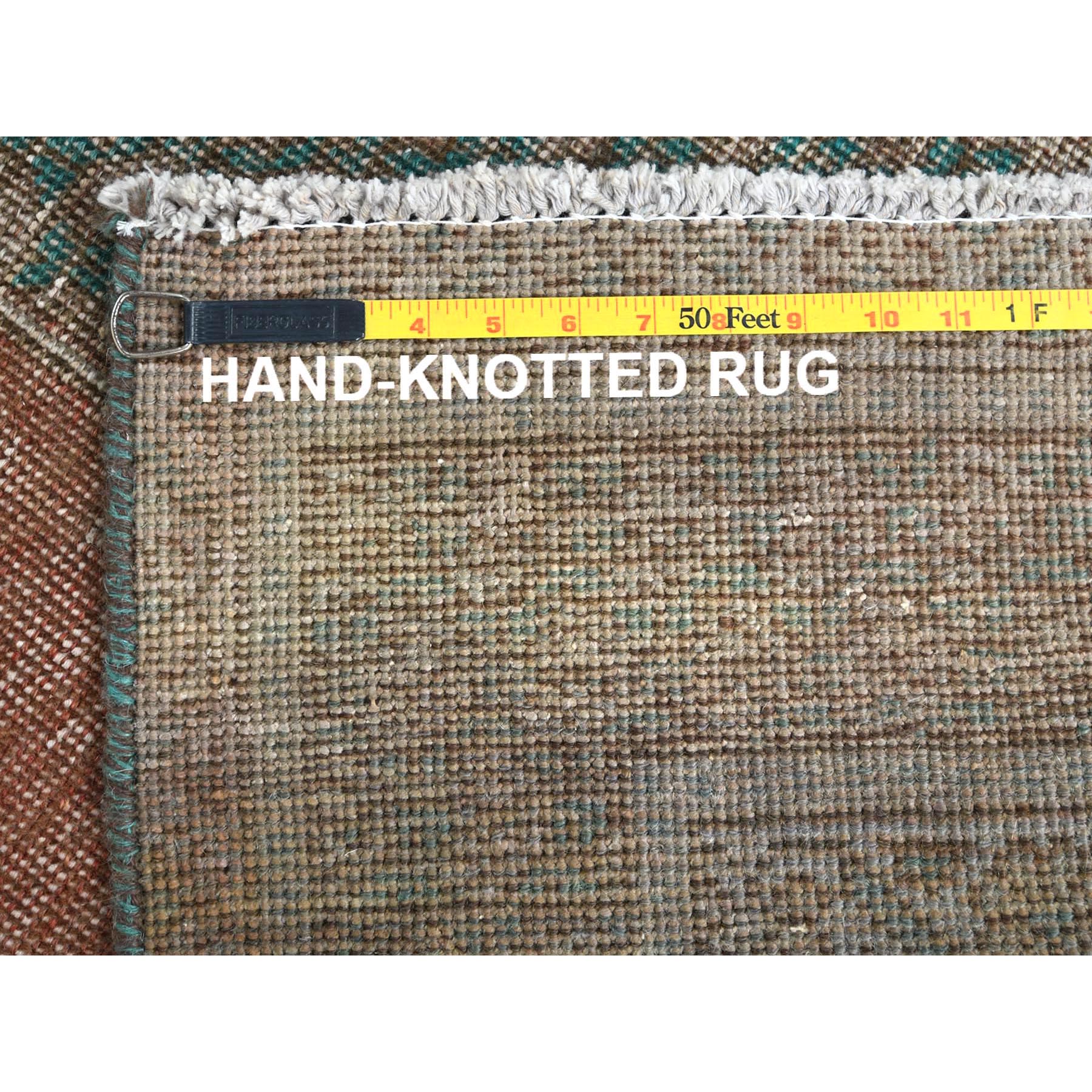 4'1"x6' Honey Brown, Hand Knotted Vintage Persian Shiraz Sheared Low, Distressed Look Worn Wool, Oriental Rug HR61953 - Image 7