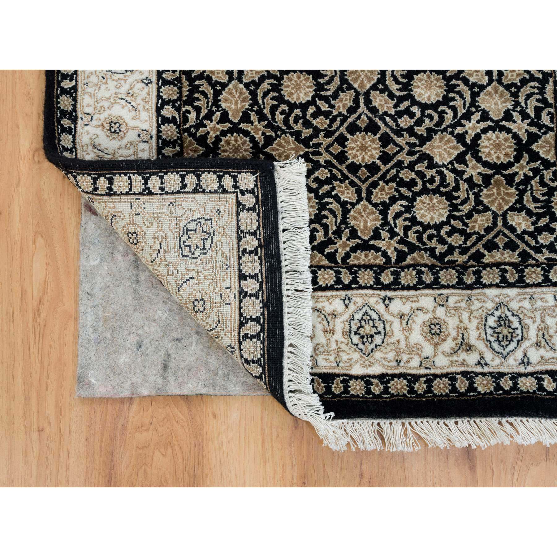 2'4"x4'7" Eerie Black, Herati with All Over Fish Mahi Design, 250 KPSI Super Fine Weave, Organic Wool Hand Knotted, Oriental Rug HR65311 - Image 3