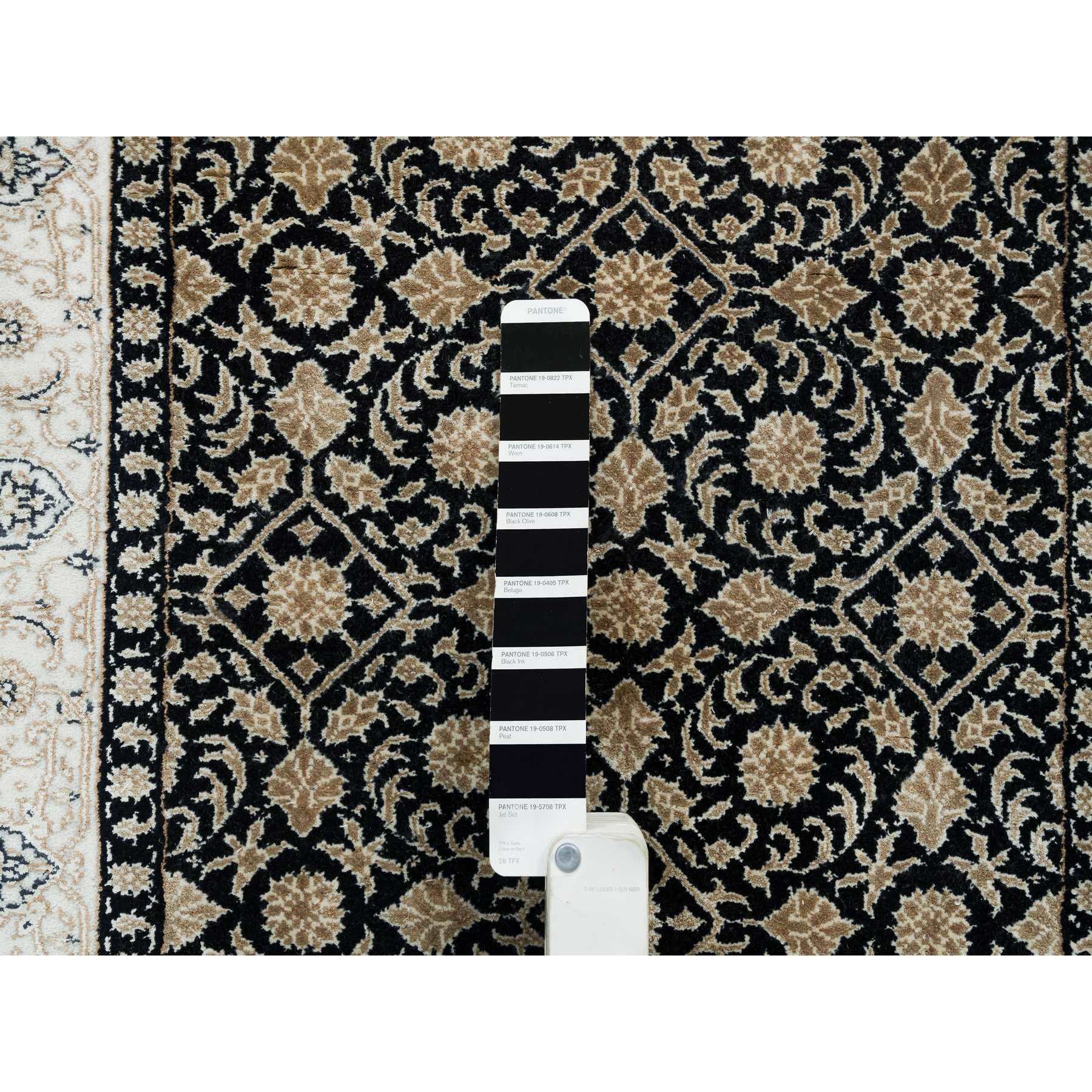 2'4"x4'7" Eerie Black, Herati with All Over Fish Mahi Design, 250 KPSI Super Fine Weave, Organic Wool Hand Knotted, Oriental Rug HR65311 - Image 4
